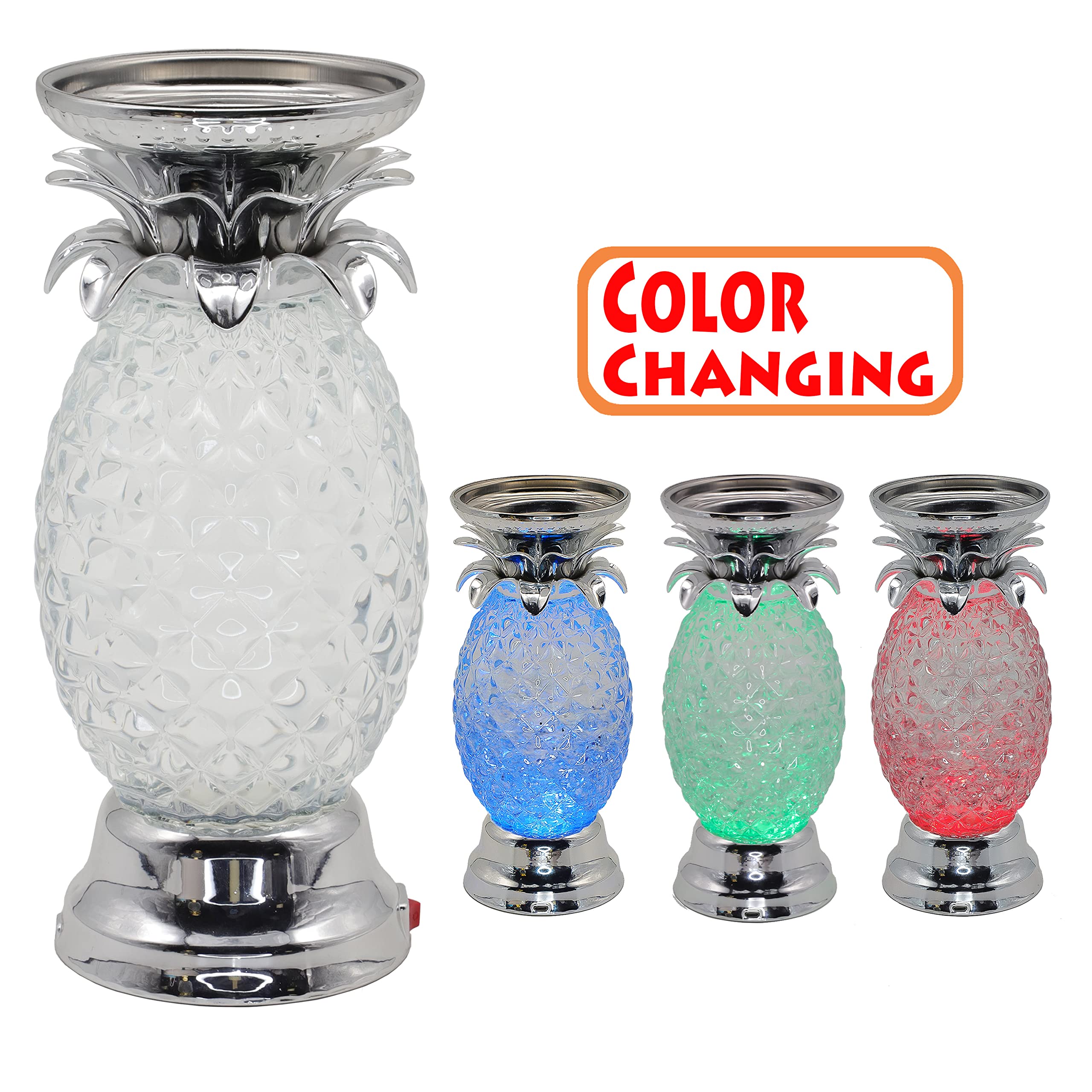 YAKii Lava Lamp, 9.5in LED Color Changing, Pineapple Design, Plastic, Silver, Pack of 2