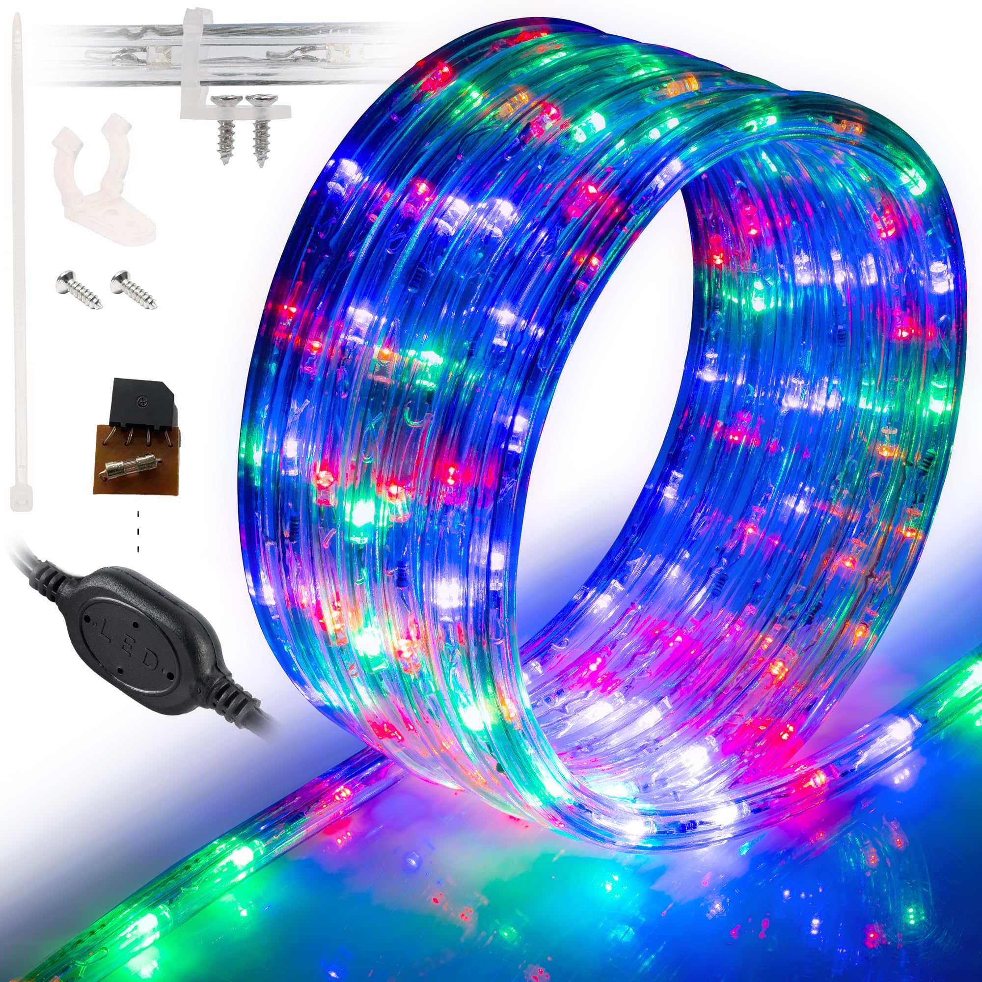 Wyzworks 576Leds 50Ft Led Outside Rope Lights, Outdoor Etl Certified Waterproof Permanent 360 Degree Light Emitting, Flexible Tube, Connectable, Christmas Palm Tree Exterior Landscape, Colorful