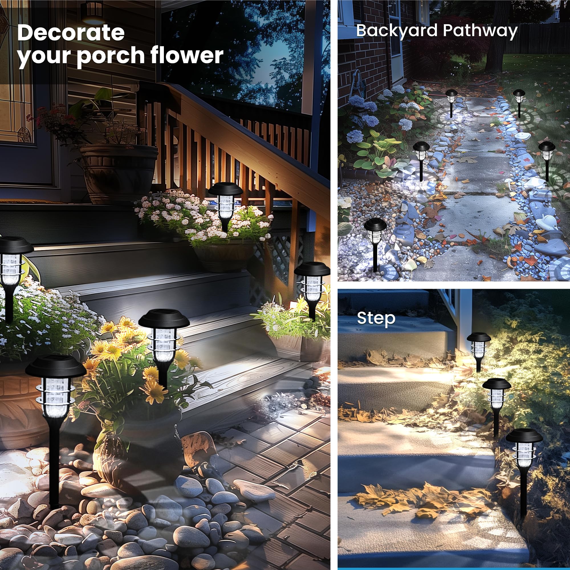 SOLPEX Solar Outdoor Path Lights, 8 Pack Cold White, Waterproof Landscape Lighting for Garden, Yard, Patio, Model 8348-X