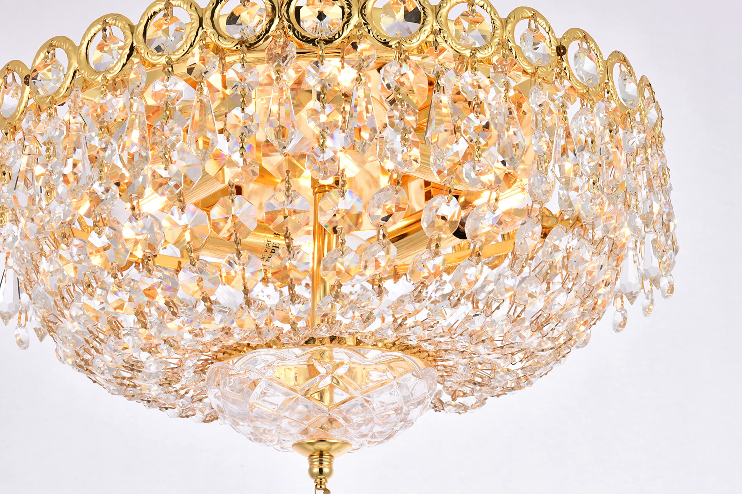 Elegant Lighting Gold Flush Mount Light Fixture With Royal Cut Crystal - 4 Lights