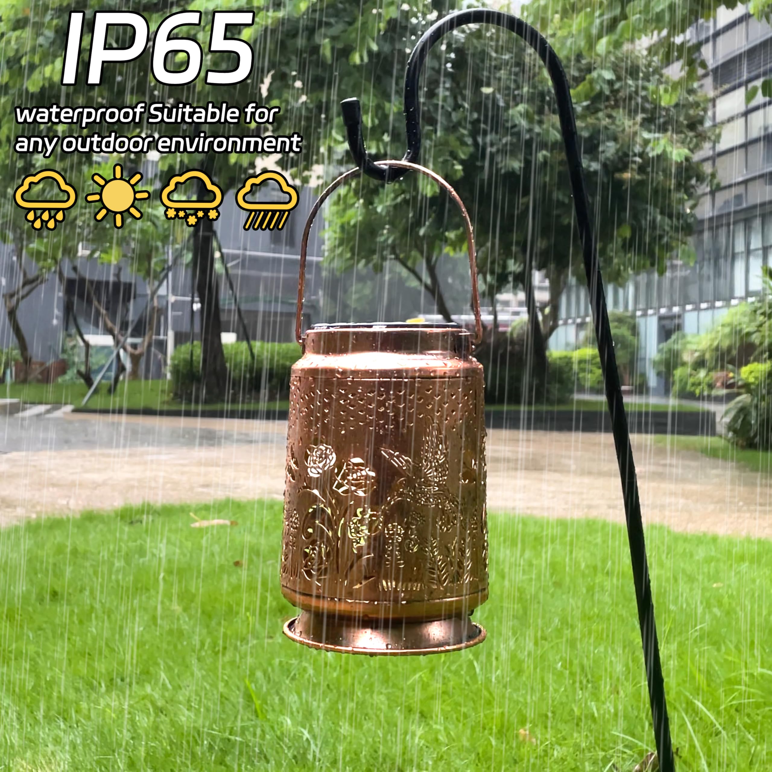 Ky&Bosam Vintage Solar Lanterns Outdoor Waterproof - Rose & Hummingbird Metal Garden Decor Ip65 Rustproof Camping Lights For Pat