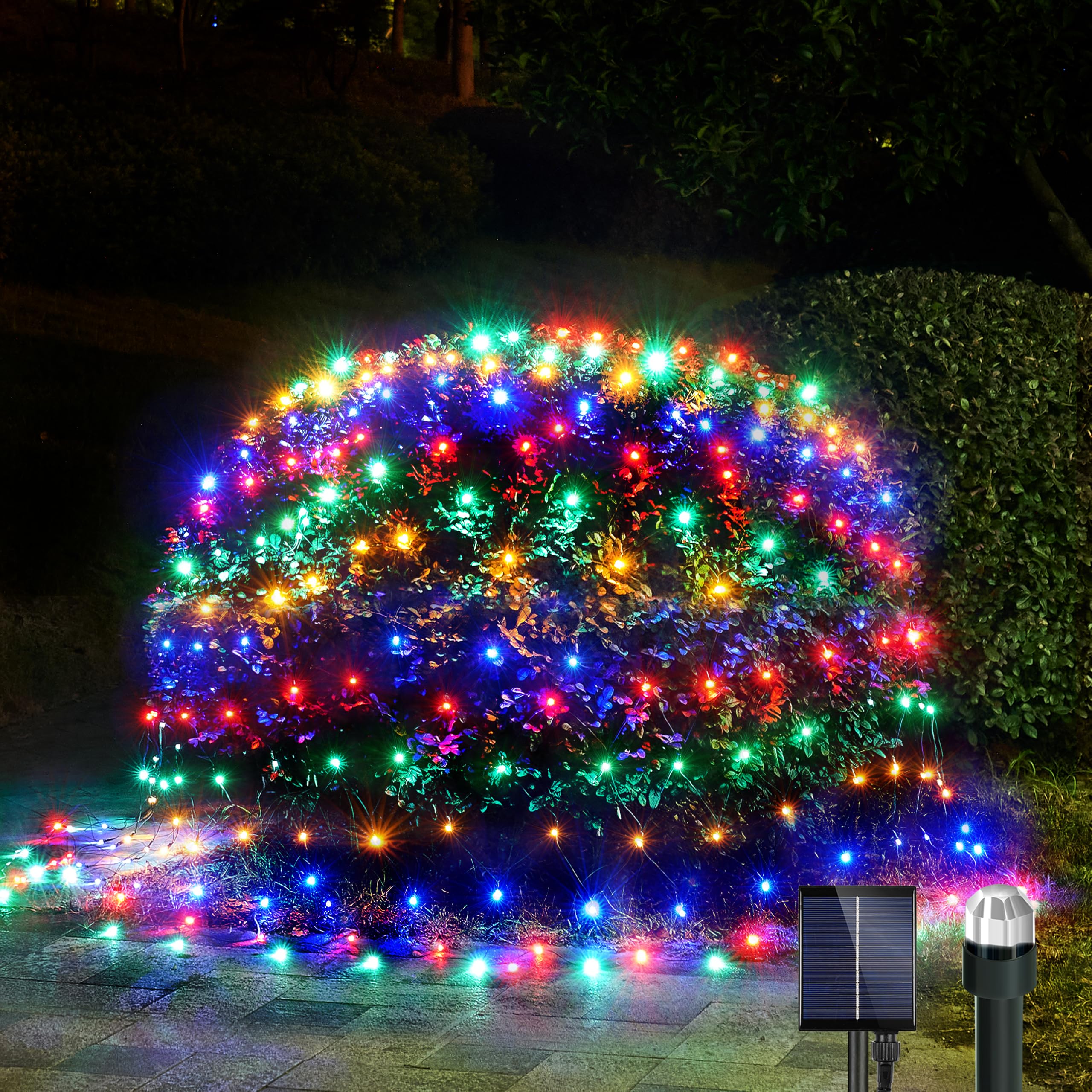 WBao Solar Christmas Lights 200LED Net Lights with Remote Control, 8 Modes, Timer, 8.4ft x 5.2ft, Multicolor