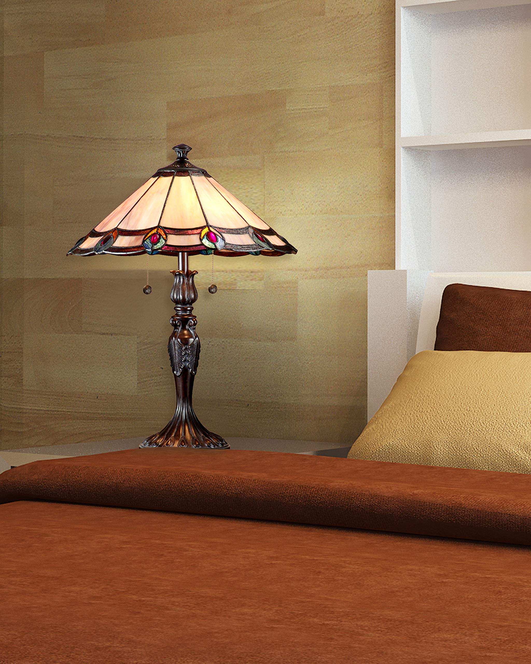 Dale Tiffany Aldridge Peacock Table Lamp, Antique Bronze, Multicolor, Model TT101081J
