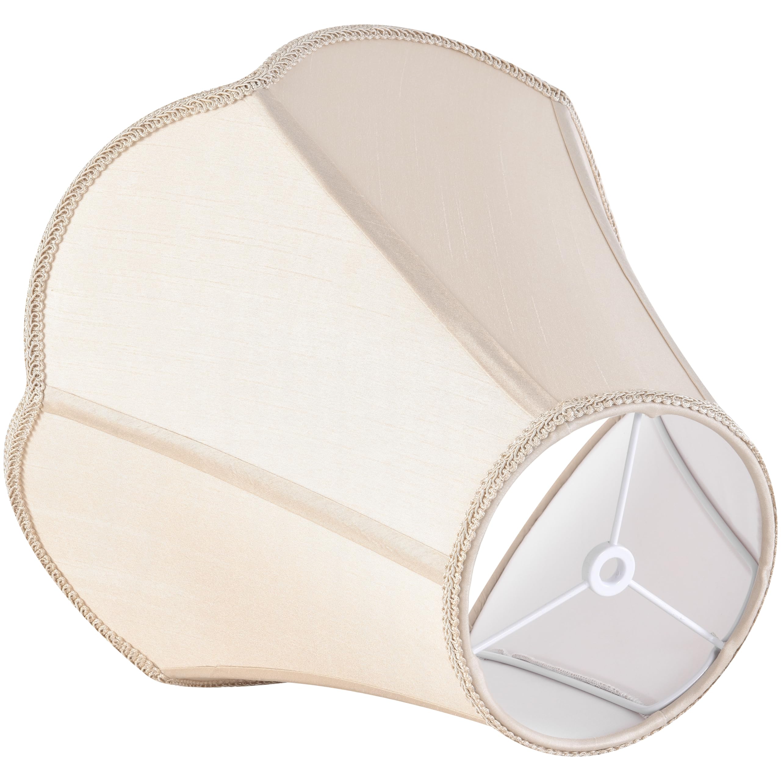 GO&SO Barrel Lamp Shade - Yellowish Beige Faux Silk, 6x13x10.6", Scalloped Design, Easy Assembly, Model G5-13HB-Cream-1