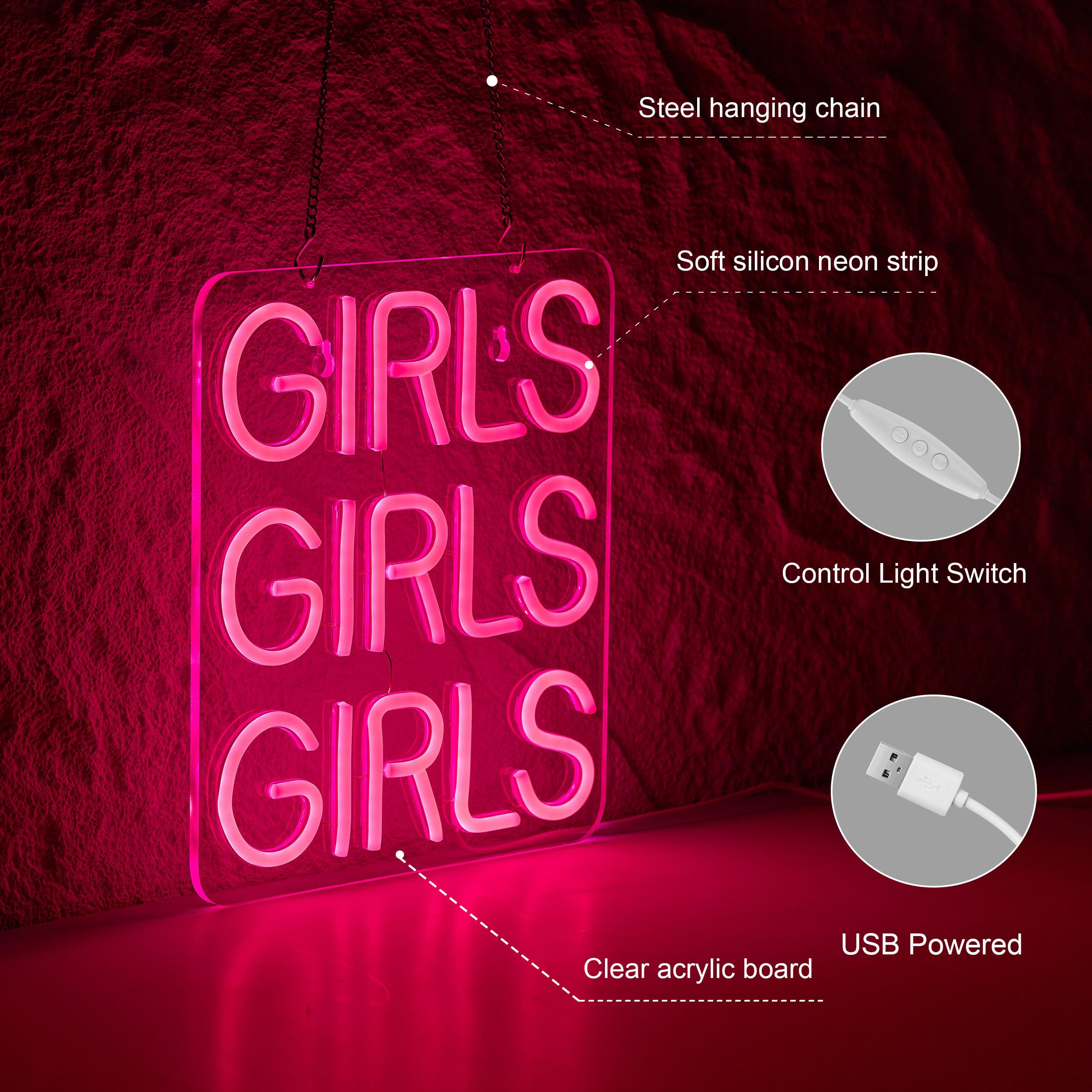 ZODZ Neon Light Sign - Pink LED Neon Art for Home & Bar Decor with Dimmer - Perfect for Bedroom, Office, Pub, and Man Cave