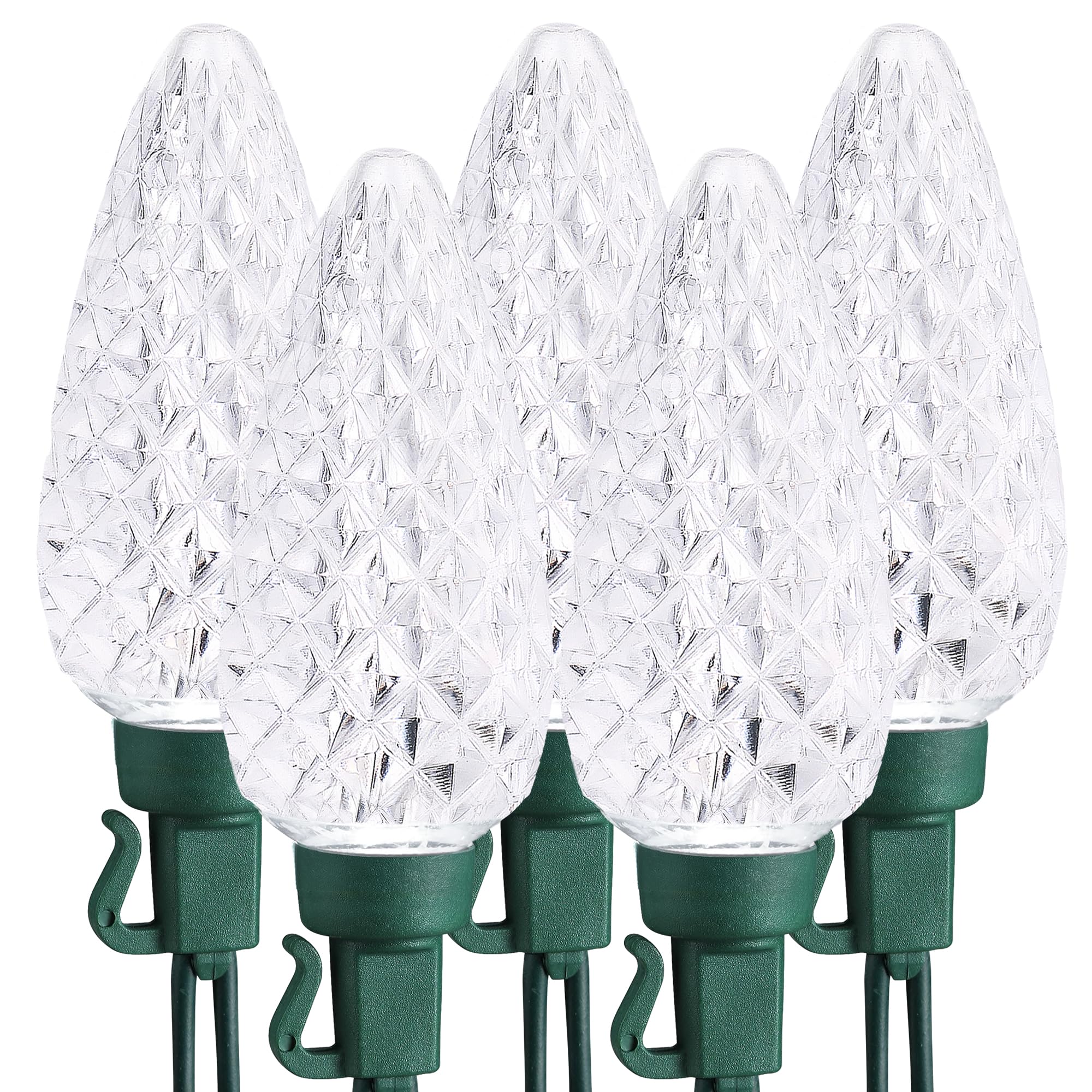 Brizled C9 Christmas Lights Cool White 16FT 25 LED Faceted Outdoor Christmas Lights Connectable Xmas Light 120V UL Certified for Tree, Holiday, House Decor