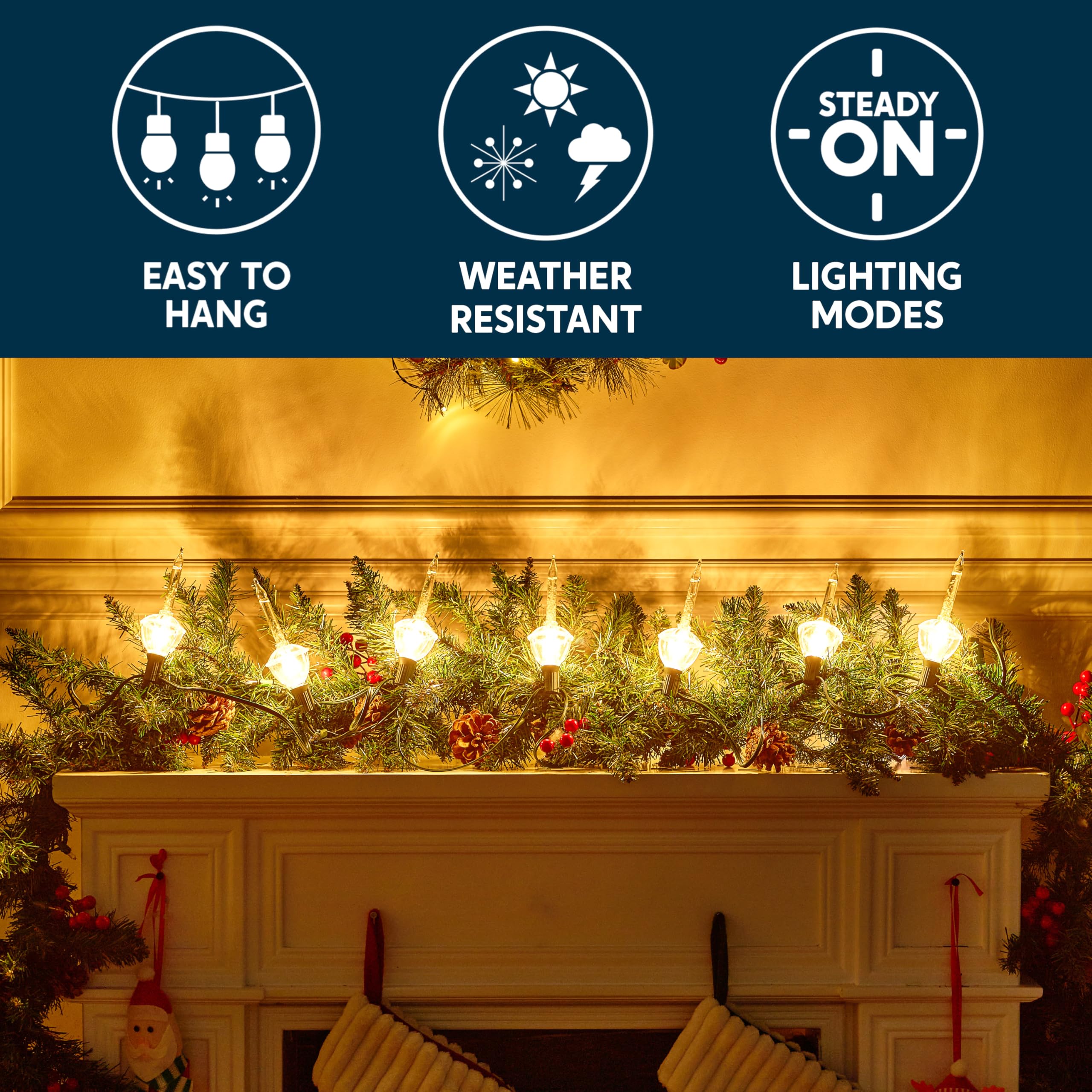 Joiedomi Vintage Bubble String Lights, 7 Clear Incandescent Bulbs for Christmas Tree & Mantel Decor, Model ULP(7)-LR(7)(5W)