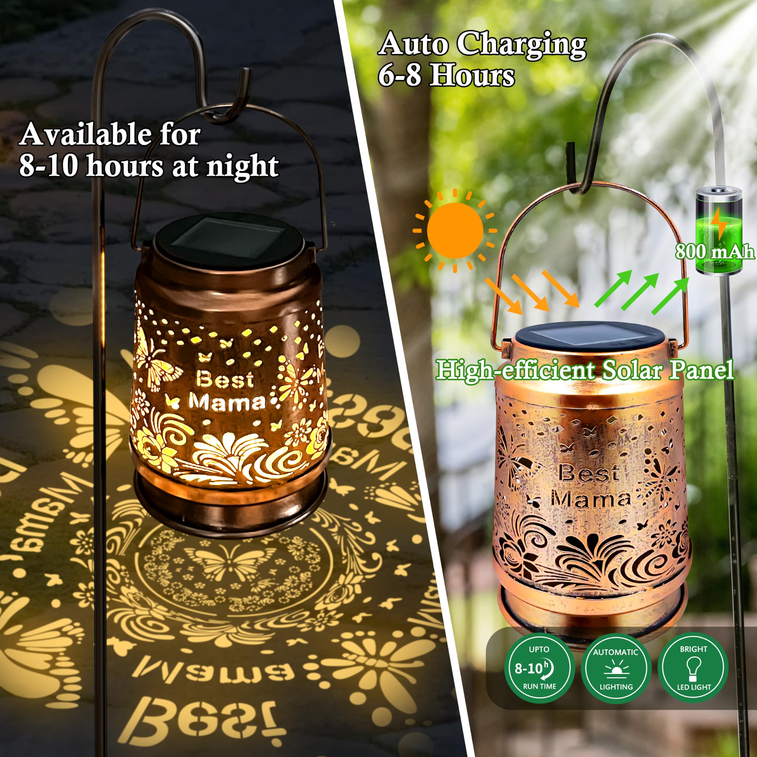Ky&Bosam Butterfly Solar Lanterns Outdoor Waterproof Hanging Solar Lights Gifts For Women Mom Grandma Metal Bird Decorative Led