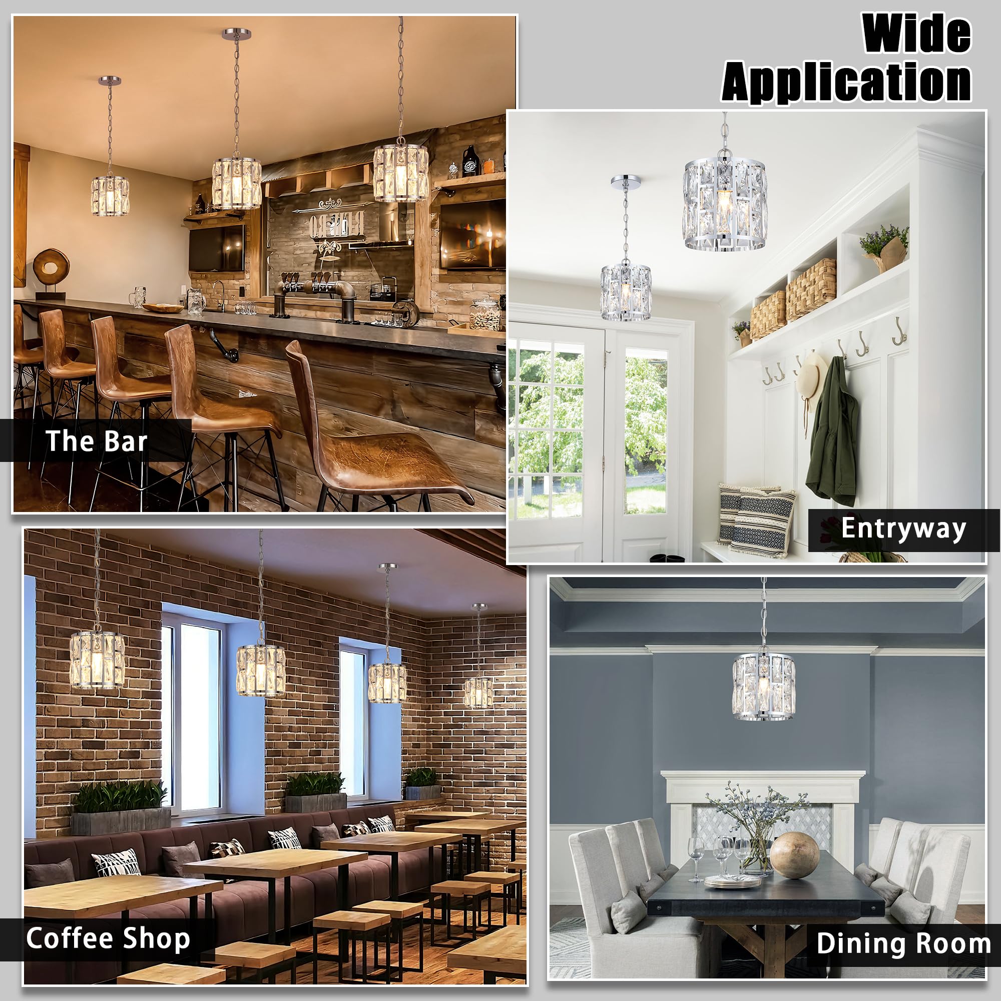 Modern Crystal Pendant Light,Chrome Chandelier Light Fixture, Cylinder Adjustable Height Pendant Lights For Kitchen,Dining Room,