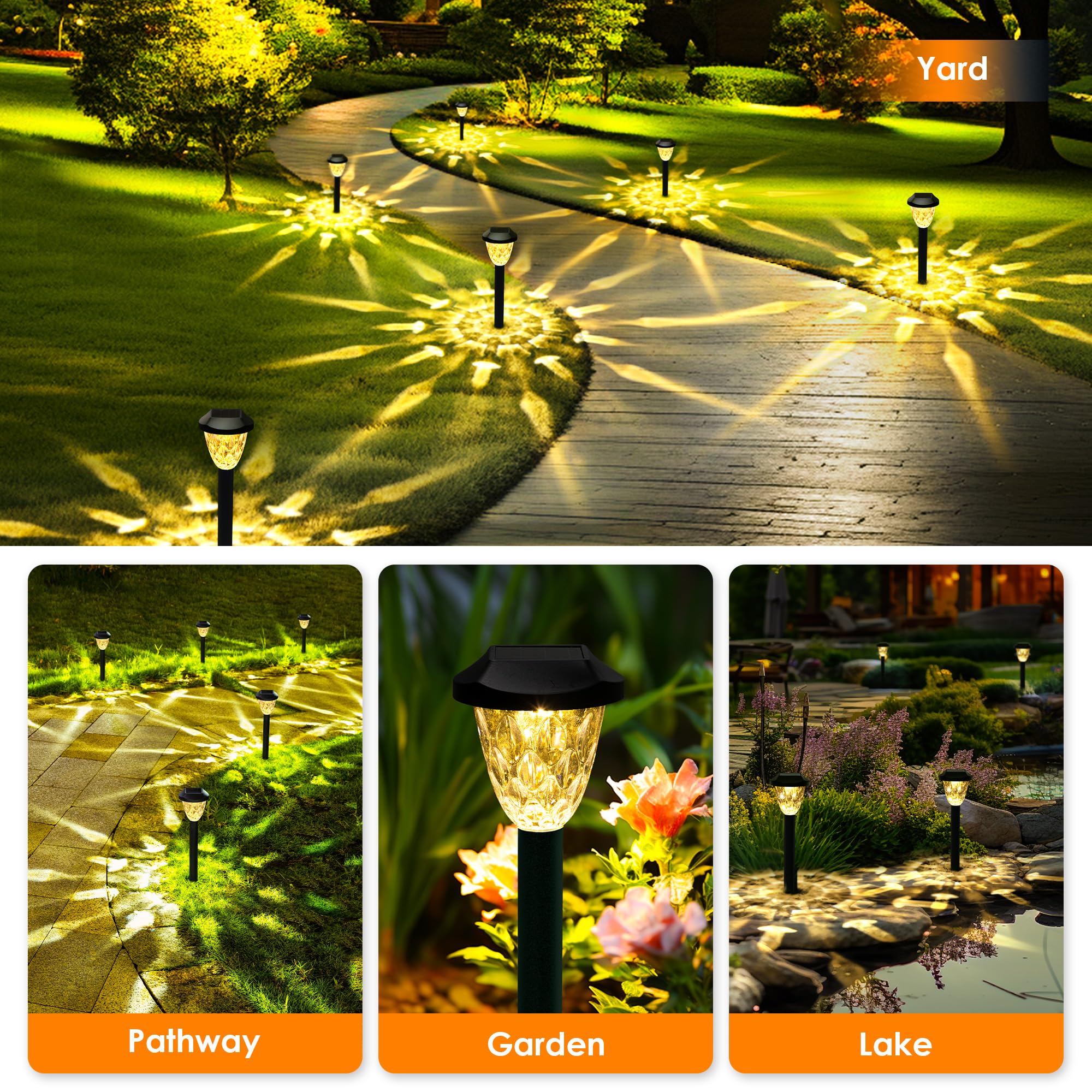 Gigalumi 10 Pack Solar Lights Outdoor, Solar Pathway Lights With Great Pattern, Waterproof Auto On/Off Solar Lights For Outside