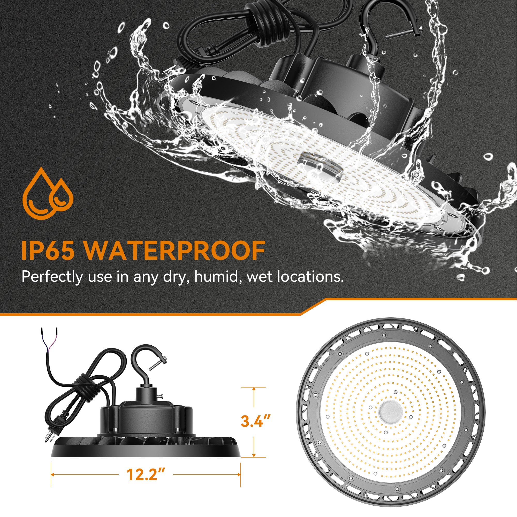 Shinewoo Ufo Led High Bay Light 240W 36,000Lm 5000K Daylight, High Bay Led Shop Light 0-10V Dimmable With Us Plug 5 Cable, Comme