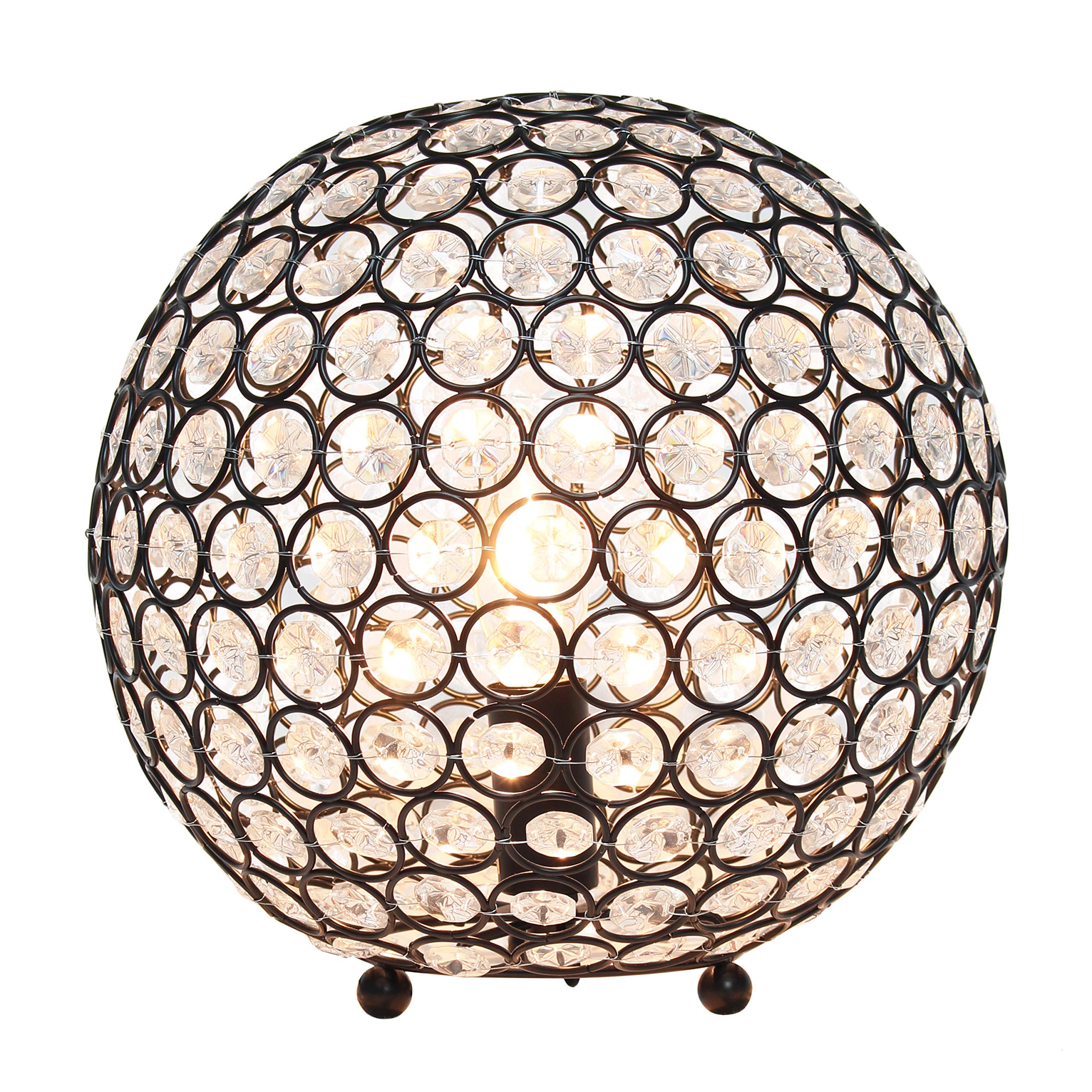 Elegant Designs Lt1067-Rbz 10&quot; Elipse Crystal Collection Metal Crystal Ball Sequin Table Desk Lamp For Accent Lighting, Décor, Living Room, Restoration Bronze