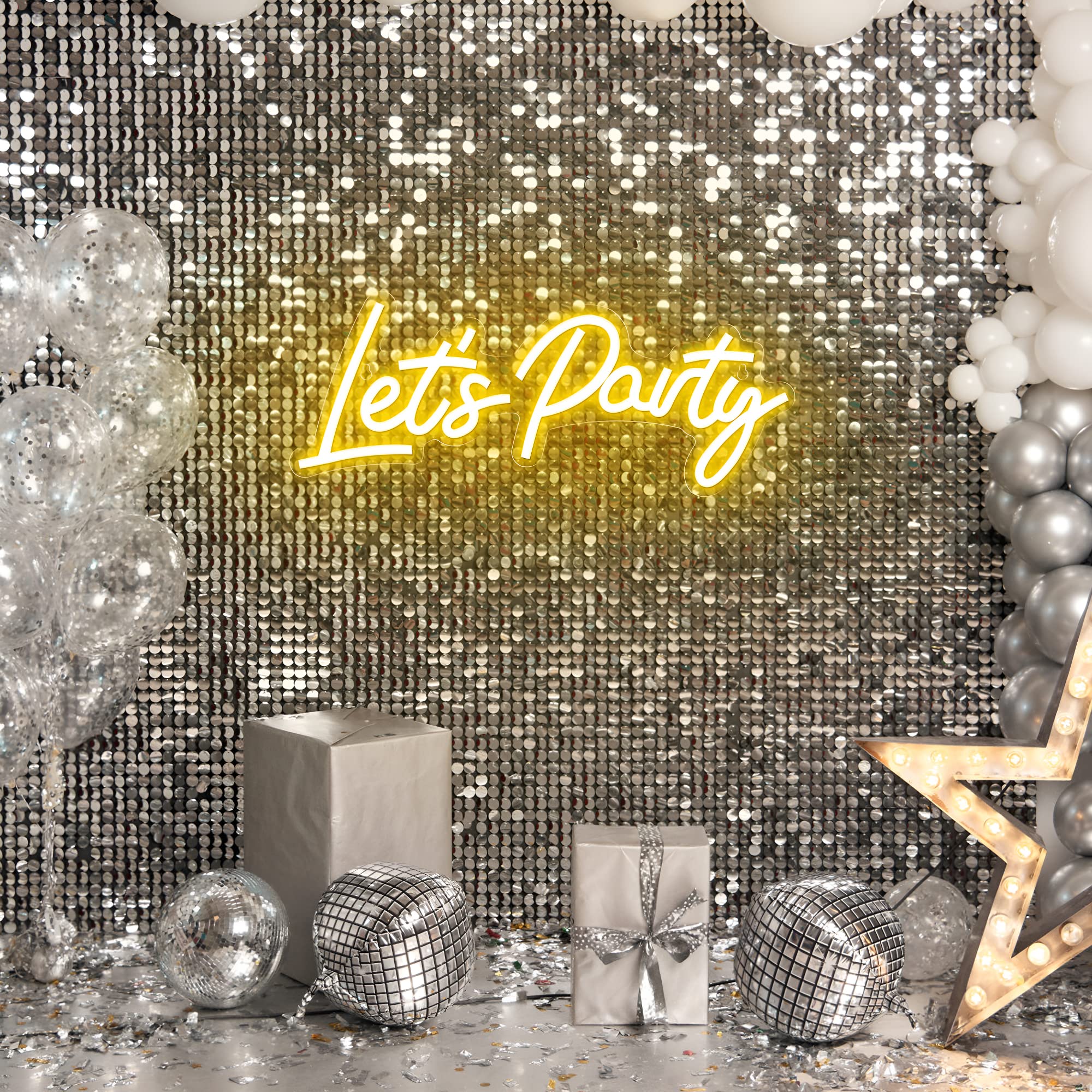Kavaas Neon Sign - Lets Party Wall Decor, 16.5in x 6.9in , Warm White, Model KNS-LPW for Birthday, Wedding, Bachelorette Decorations
