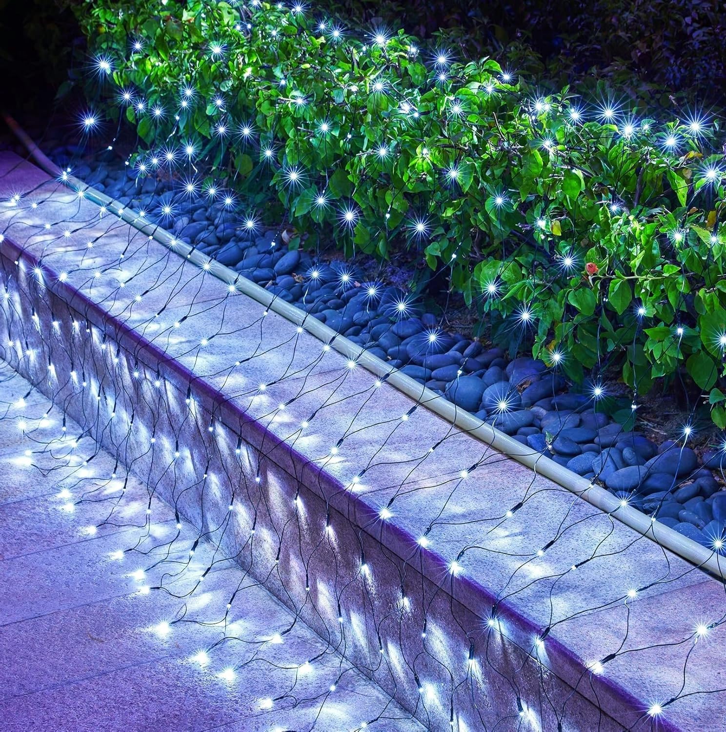 rightown 12 x 5FT 360 LED Christmas Net Lights Outdoor for Bushes  Waterproof IP65 12 Modes Connectable Extendable Bush Net Christmas Lights Outdoor Mesh Light for Bushes  Tree  Yard  Garden  White
