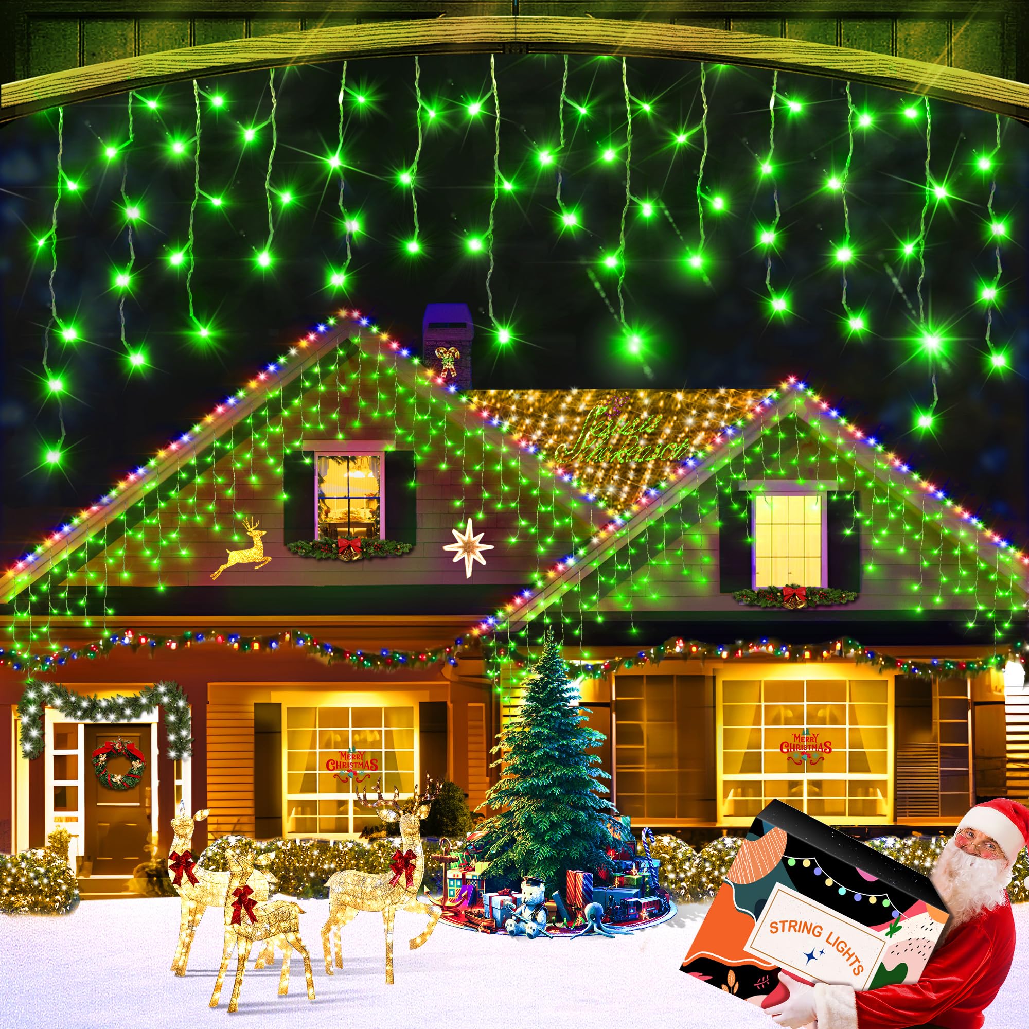 XURISEN 132ft Christmas Lights Decorations Outdoor, 1280 LED 8 Modes Fairy Lights with 240 Drops,Plug in Waterproof Timer Memory