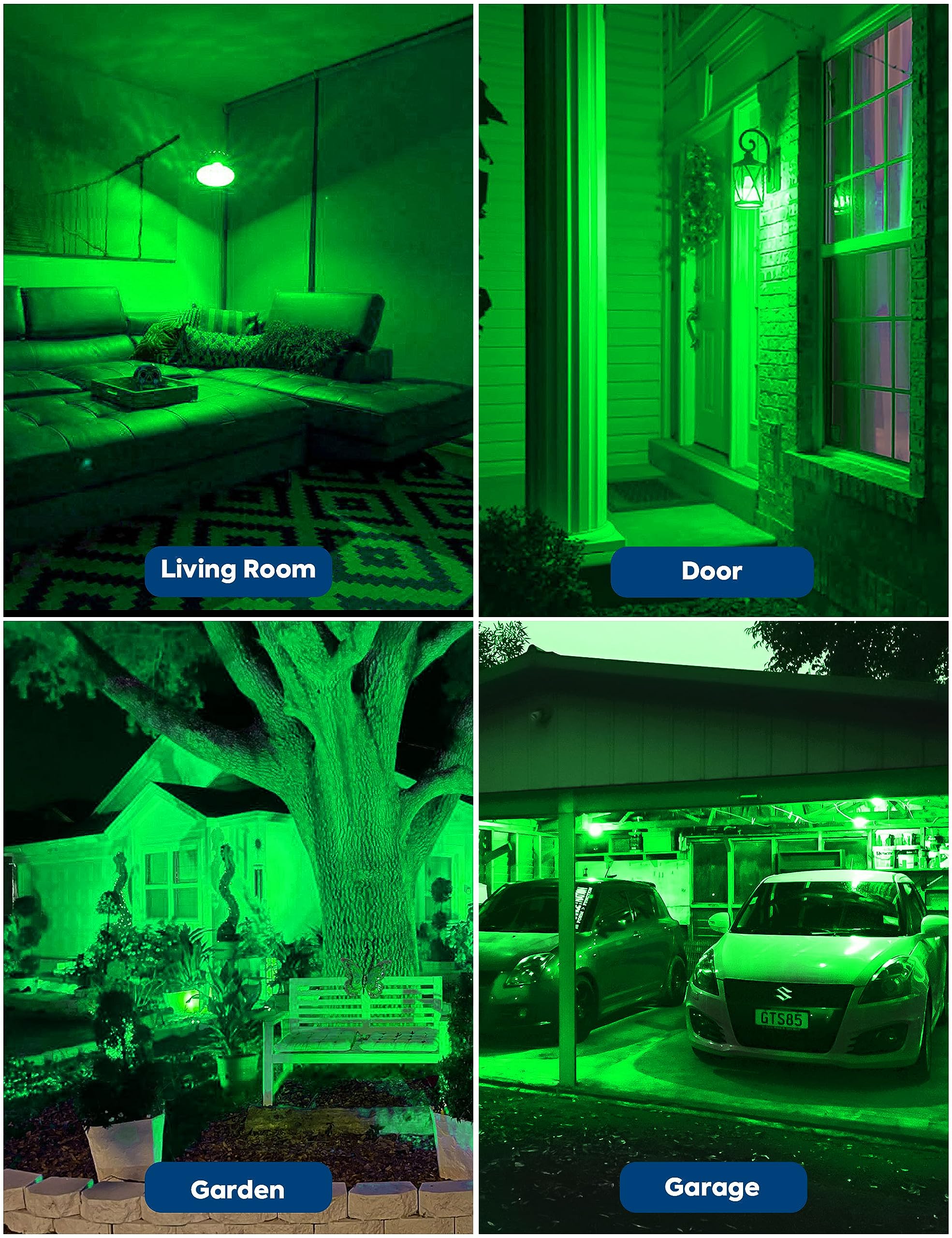 Nouscan Green Led Light Bulbs Outdoor  9W Equivalent 60W  A19 Green Colored Light Bulb E26 Base Outdoor For Halloween  Christmas  New Year  Porch Home Lighting  Bar Decor  Non-Dim  4 Pack