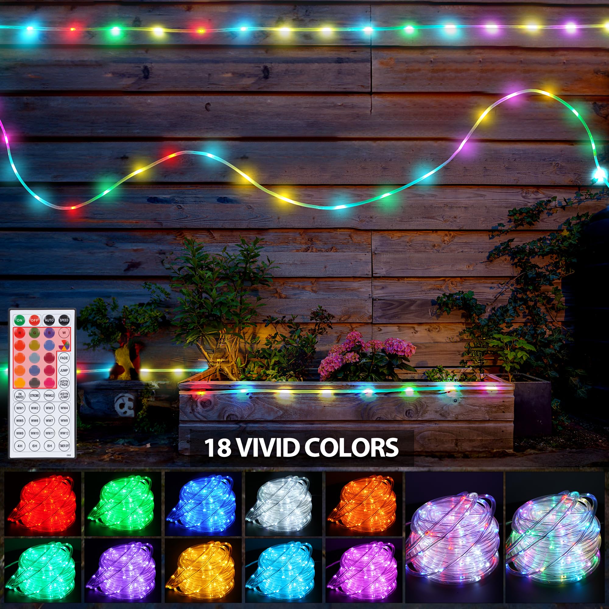 Rope Lights Outdoor Color Changing, 33Ft Warm White Rope Lighting 100 Led String Lights Plug In With Remote, 30 Colors Rope Ligh