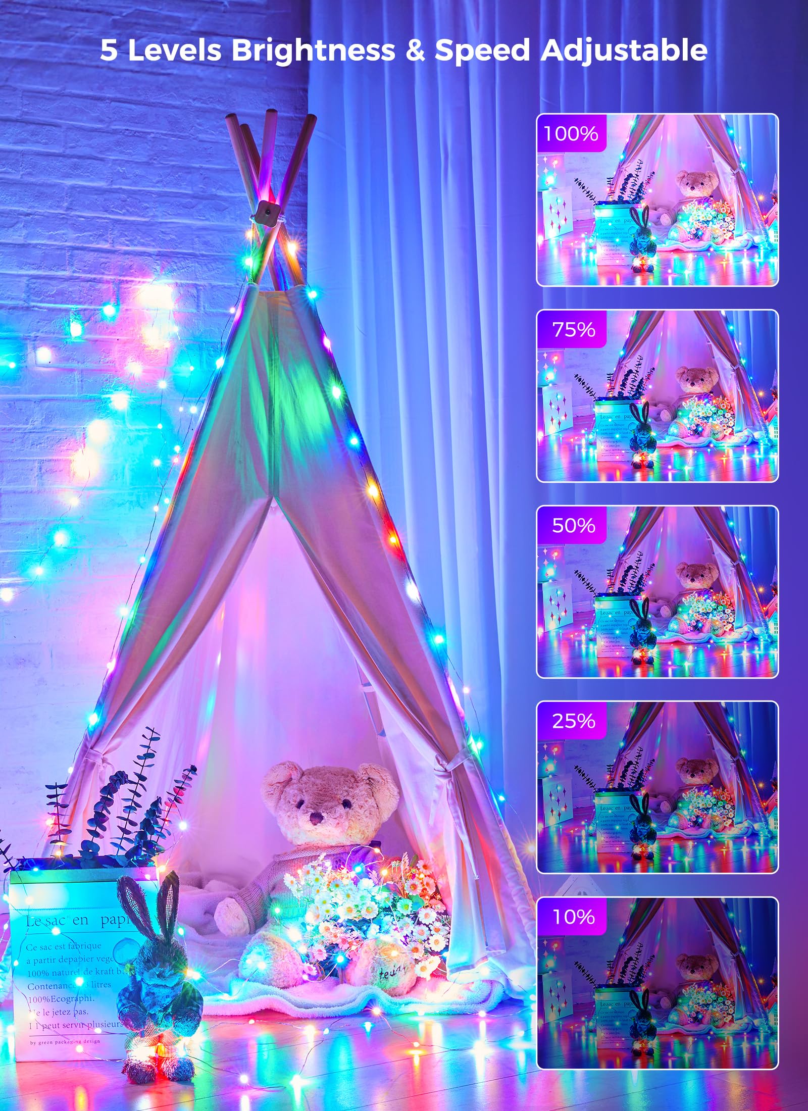 Brightown Fairy Lights - 66FT 200 LED Color Changing String Lights with Remote, 22 Colors, Ideal for Indoor Decor, Plastic