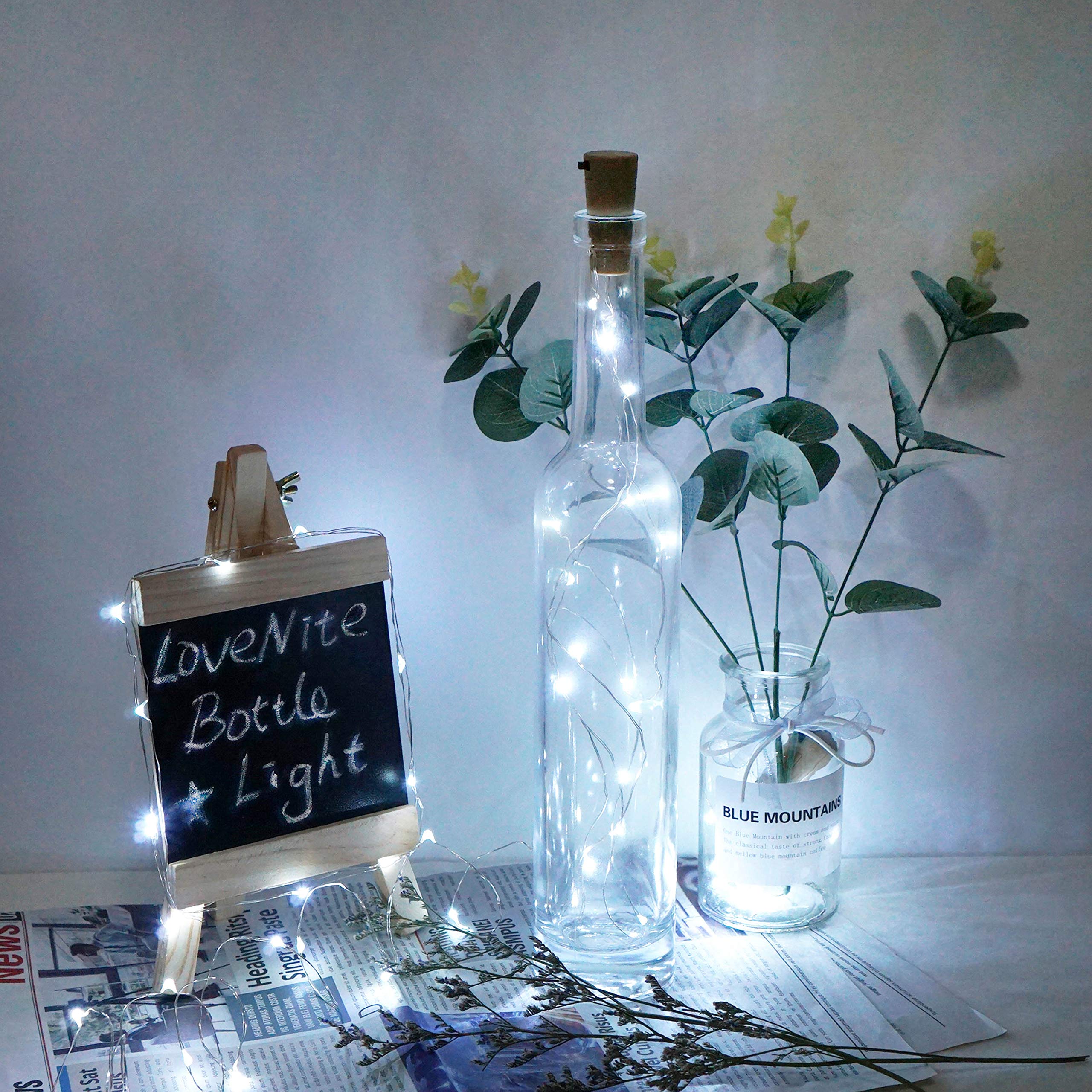 LoveNite Wine Bottle Lights, 20 LED Cork Shape Silver Wire, Warm White Fairy String Lights for DIY, Party, Decor, Christmas, Wedding