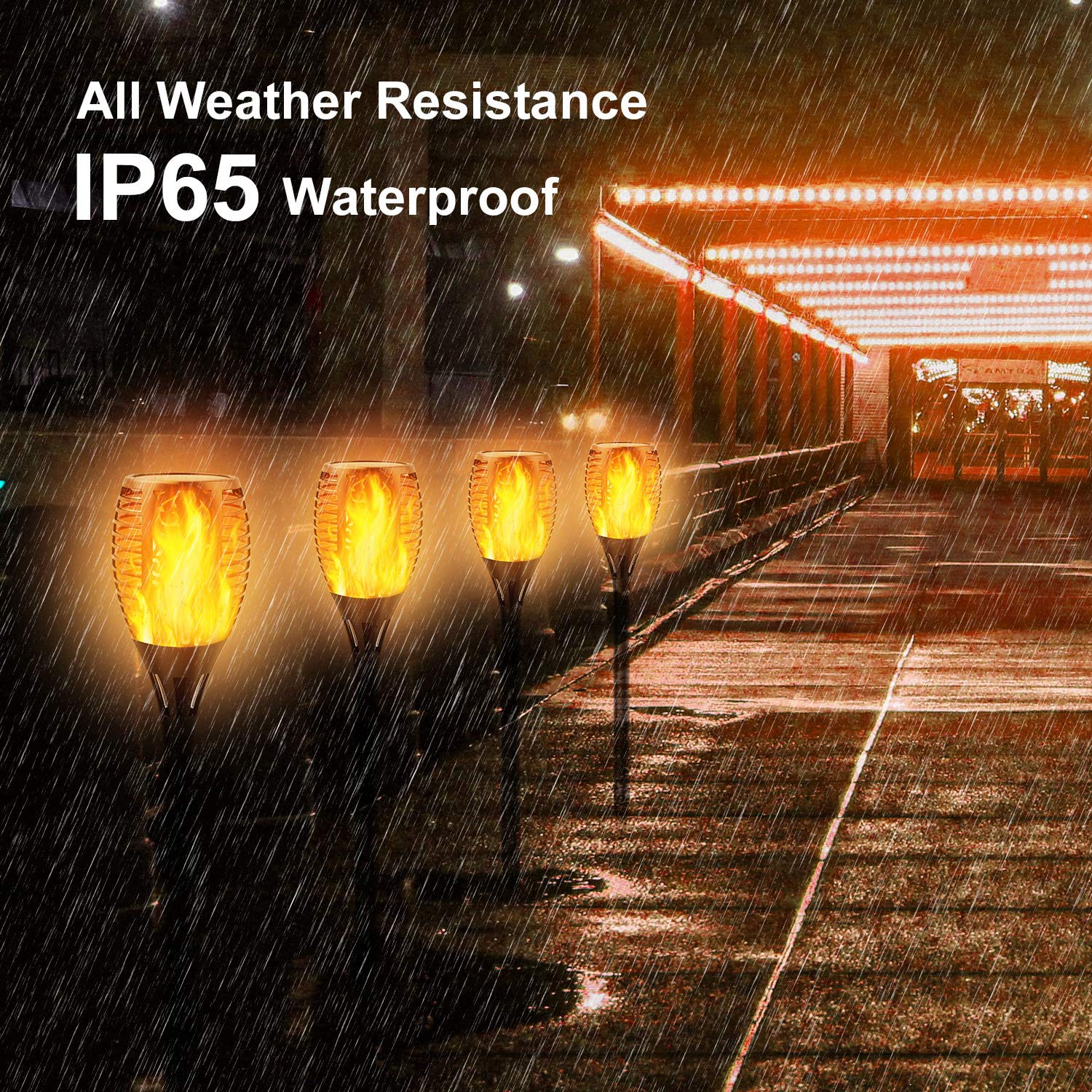 Permande Solar Torch Light With Flickering Flame, 6 Pack Dancing Flame Torches For Patio, Auto On/Off Dust To Dawn Waterproof Outdoor Solar Lights For Garden Halloween Decorations