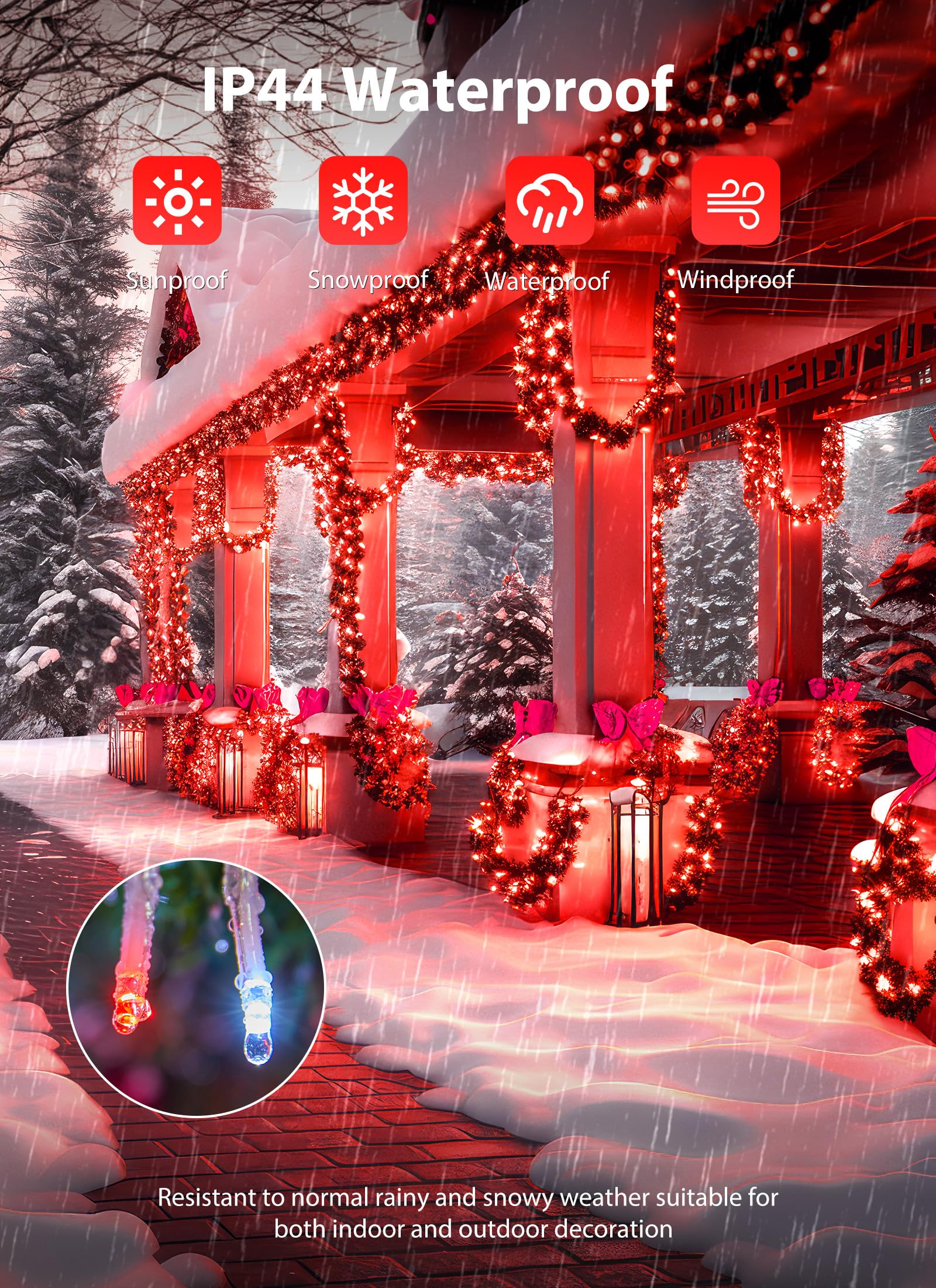 Minetom Christmas Cluster Lights - 200 LED, 10FT, Red & Cool White, 12 Modes, Waterproof, Plug-in Twinkle Fairy Lights