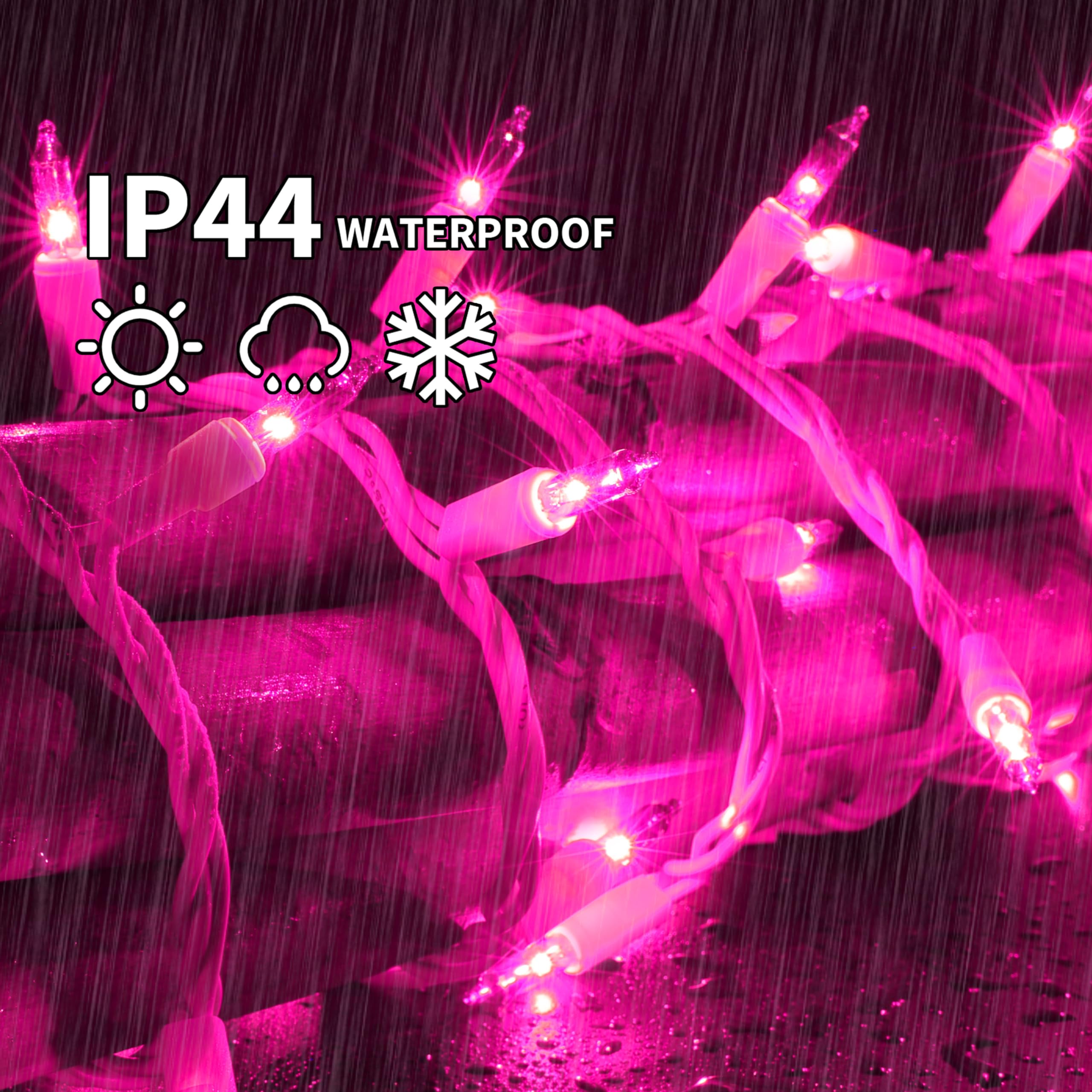 Lamphome Pink Christmas Lights Set 100 Count 19.6 Feet Incandescent Bulb Mini String Lights For Indoor Christmas Tree Garland Birthday Wedding Party Festival Decoration, White Wire