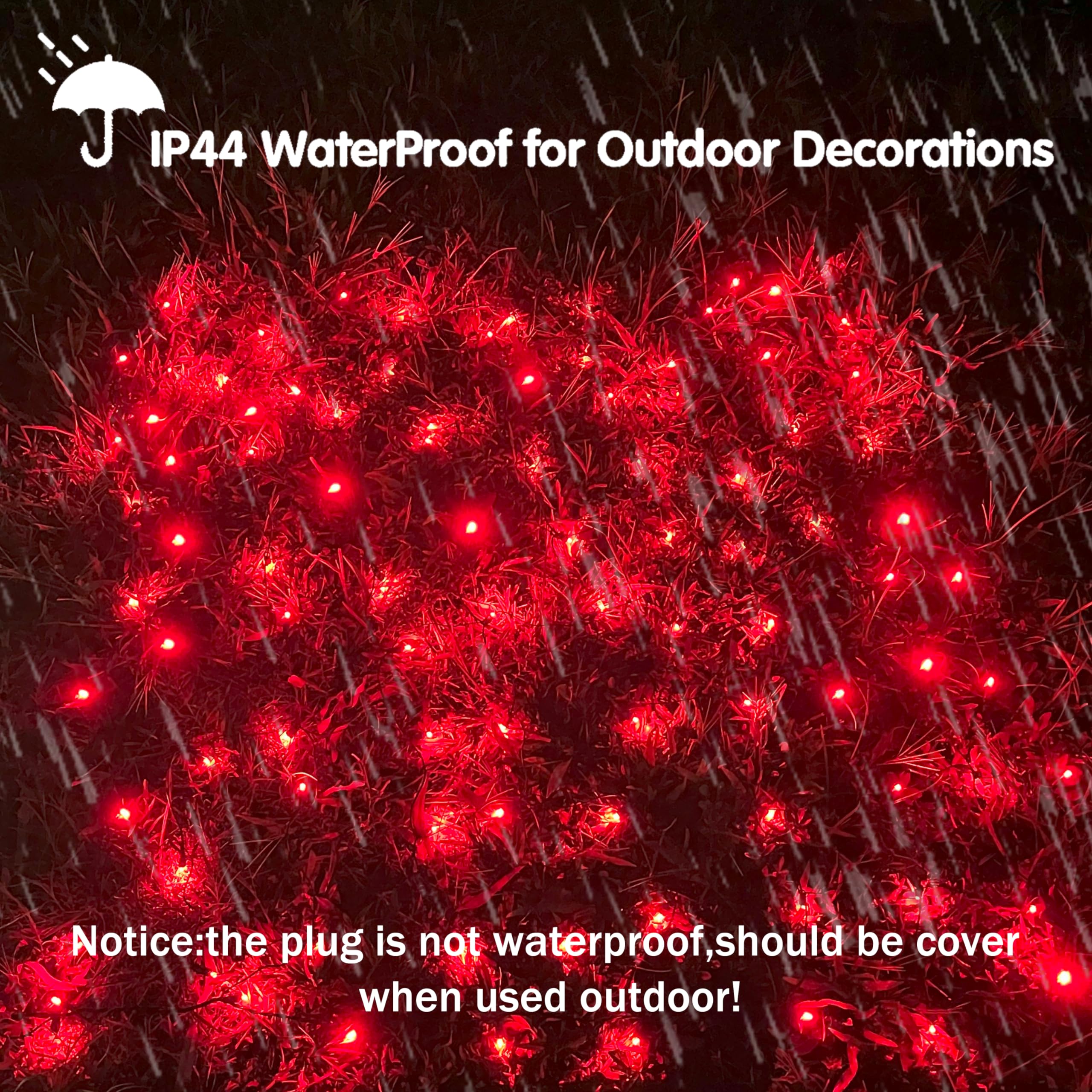 Hishiny Led Red Christmas Net Lights Outdoor,5Ftx5Ft 100Led Green Wire, Connectable Indoor Outdoor Bush Mesh Net Lights String F