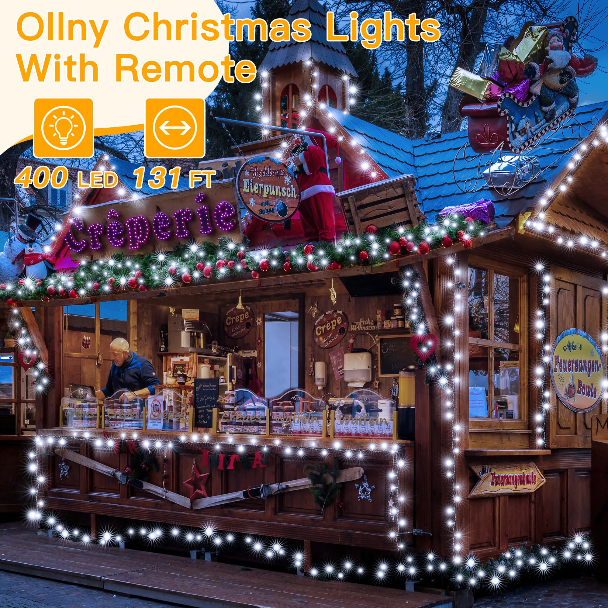 Ollny 400Led Christmas Lights Outdoor, Cool White Fairy String Lights With Remote, 8 Modes, 131Ft For Indoor/Outdoor Decorations