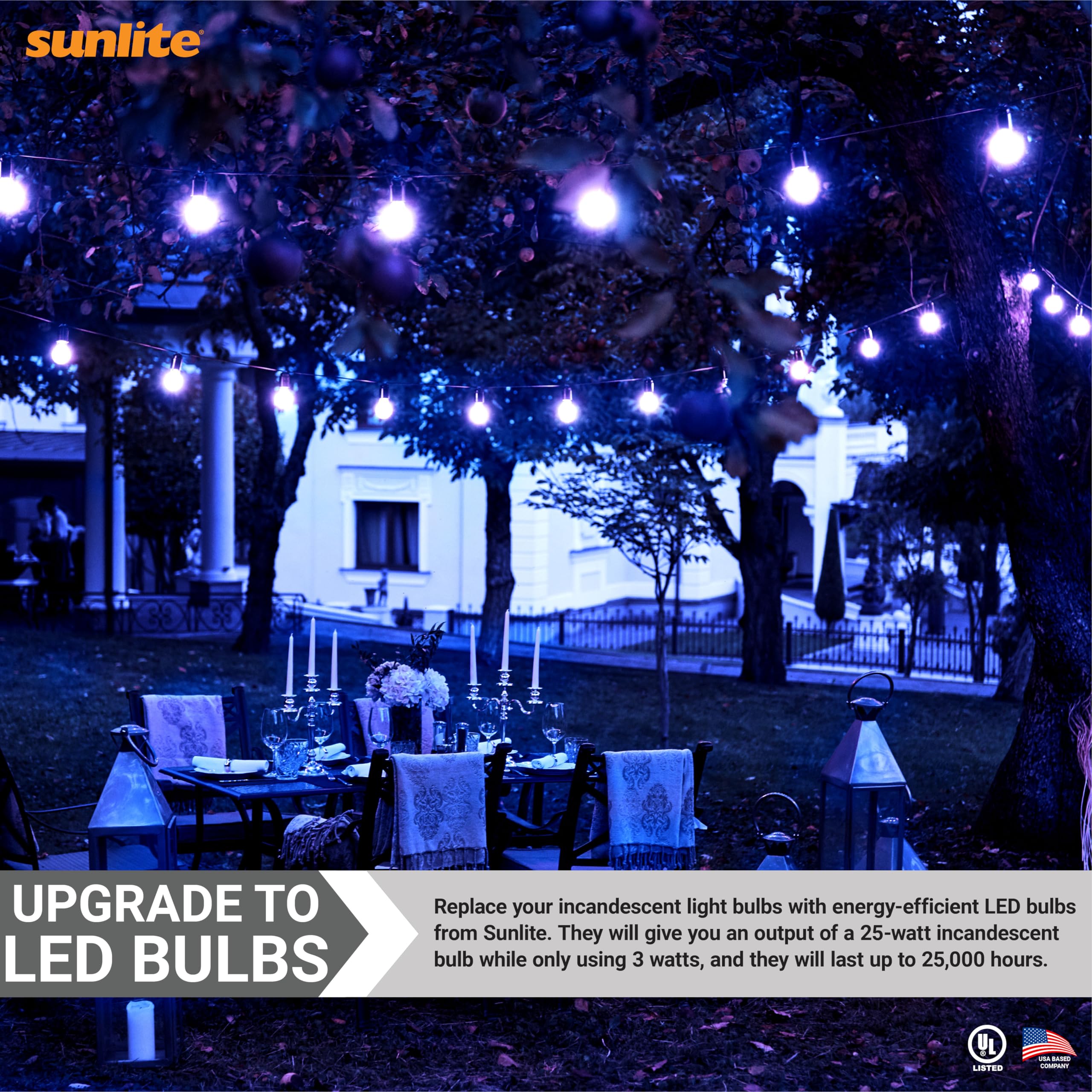 Sunlite A19 Colored Light Bulb, 3W (25W Equivalent), E26 Base, Non-Dimmable, Ul Listed, Blue, 1 Count