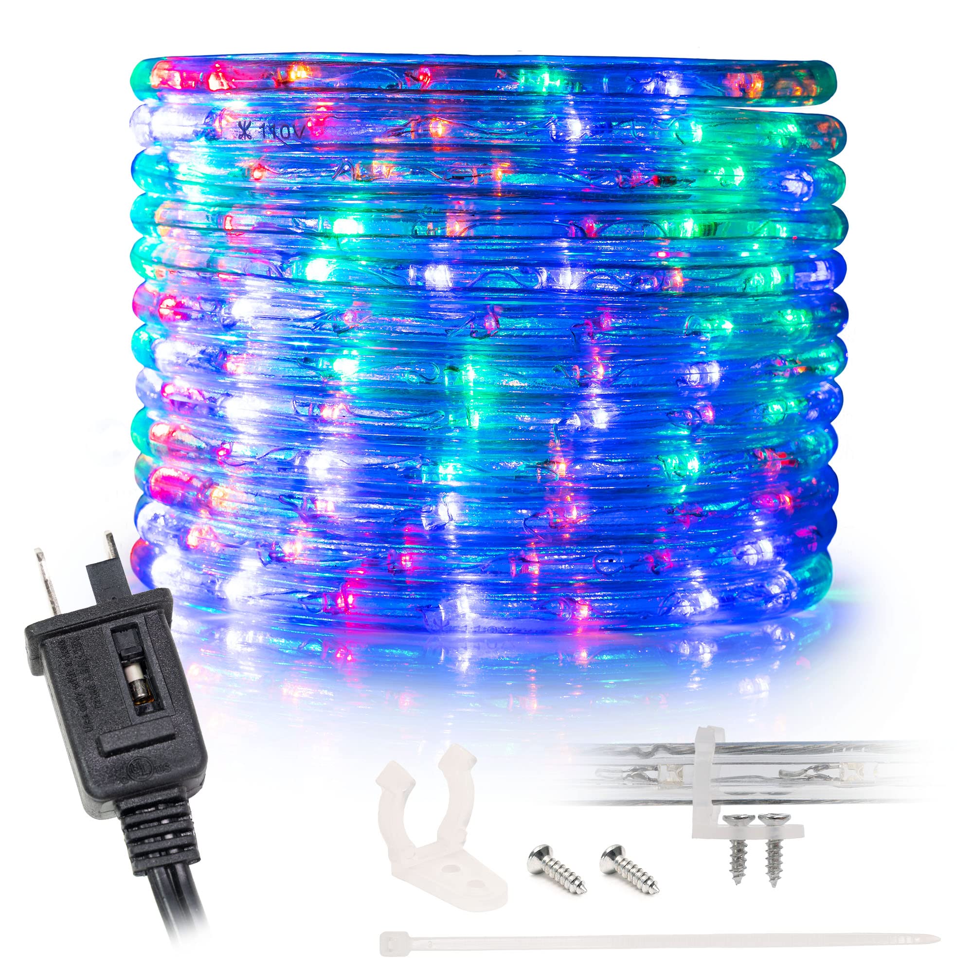 Wyzworks 108Leds 10Ft Led Outside Rope Lights, Outdoor Etl Certified Waterproof Permanent 360 Degree Light Emitting, Flexible Tube, Connectable, Christmas Palm Tree Exterior Landscape, Colorful