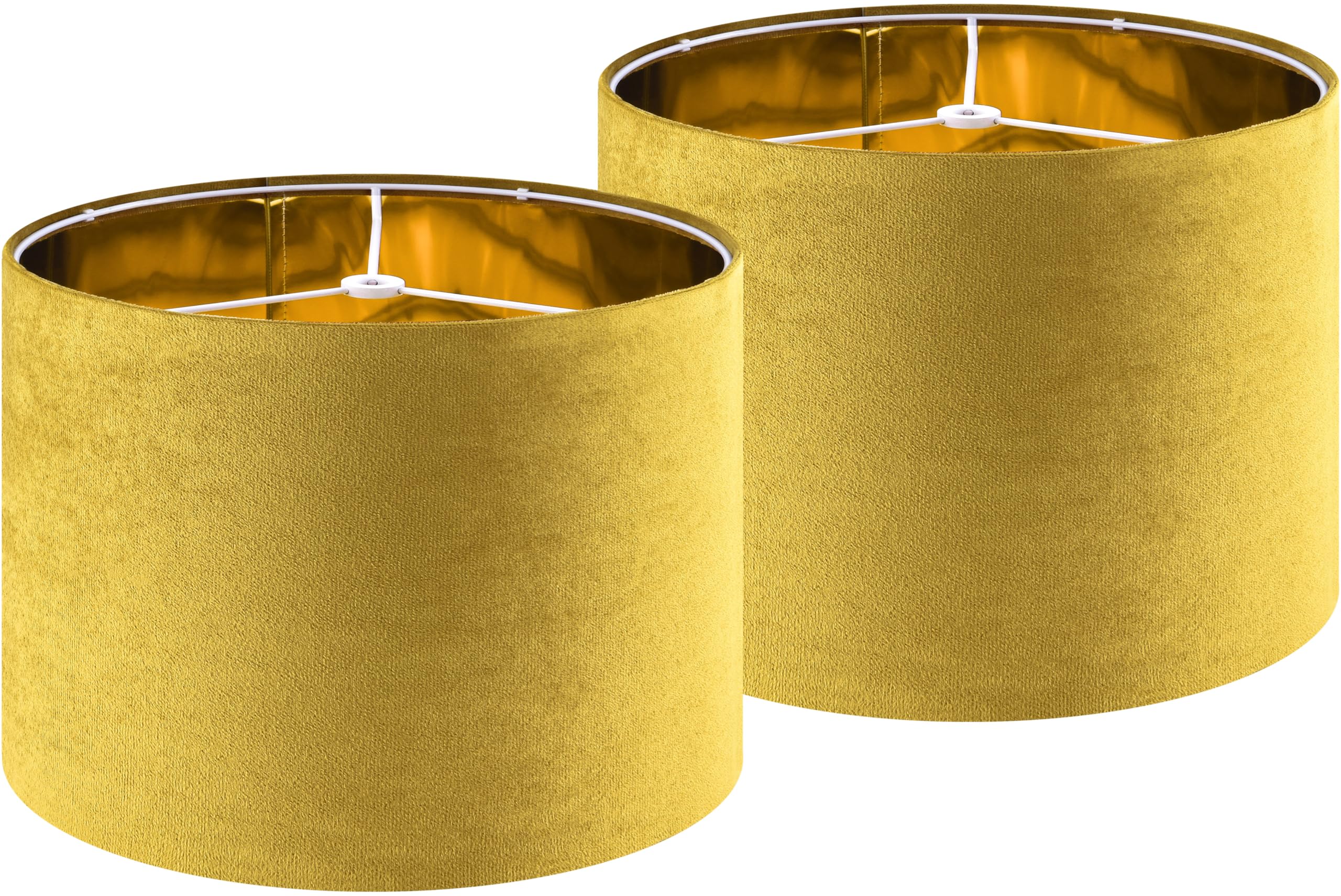 GO&SO Yellow Velvet Drum Lamp Shade Set of 2 Medium 13'' Top x 13'' Bottom x 10'' High(Spider) Modern Lamp Shades For Table Lamp