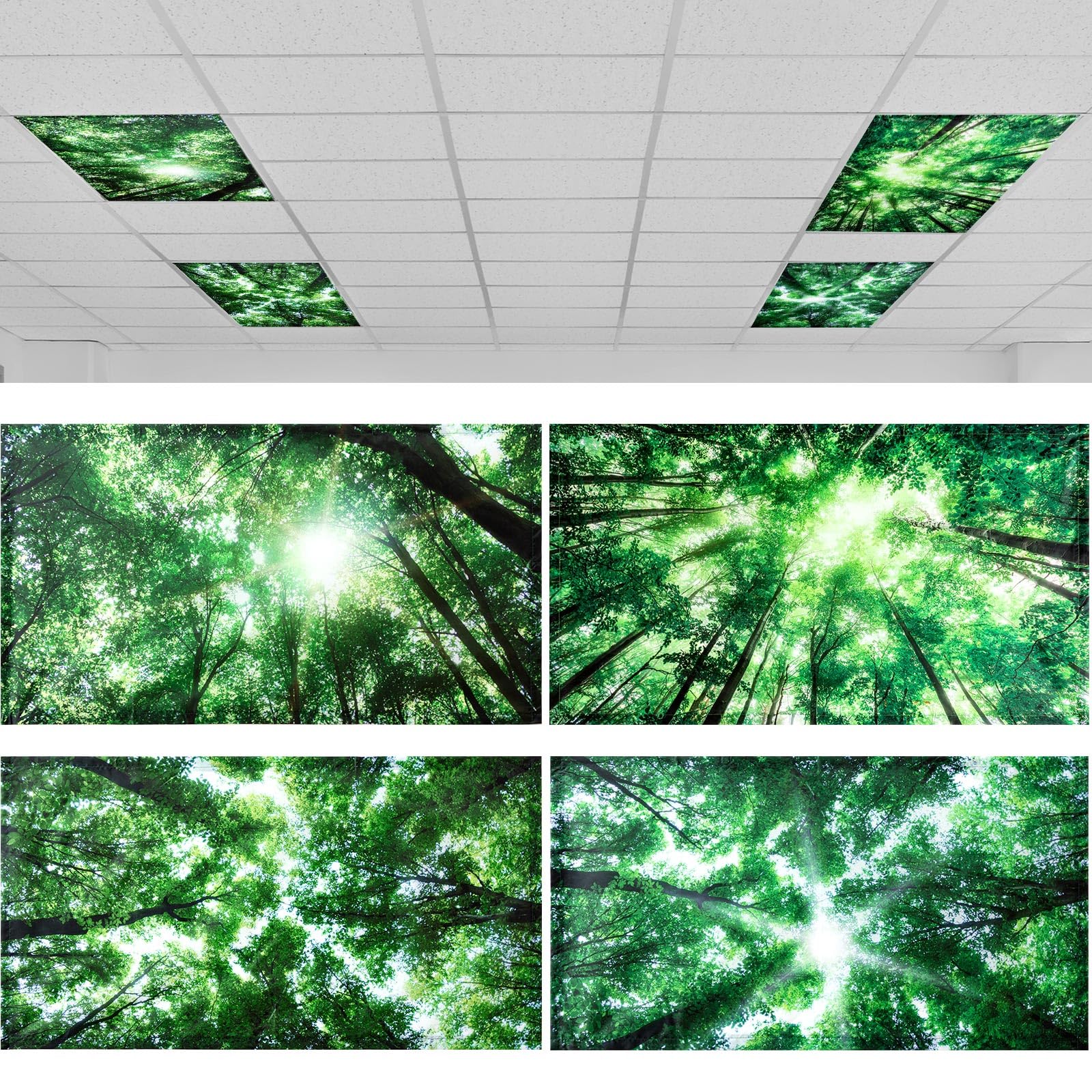 ROCEEI Pack of 4 Fluorescent Light Covers for Ceiling Lights, 4 x 2 ft, Magnetic Light Covers for Classroom Office Home School(F