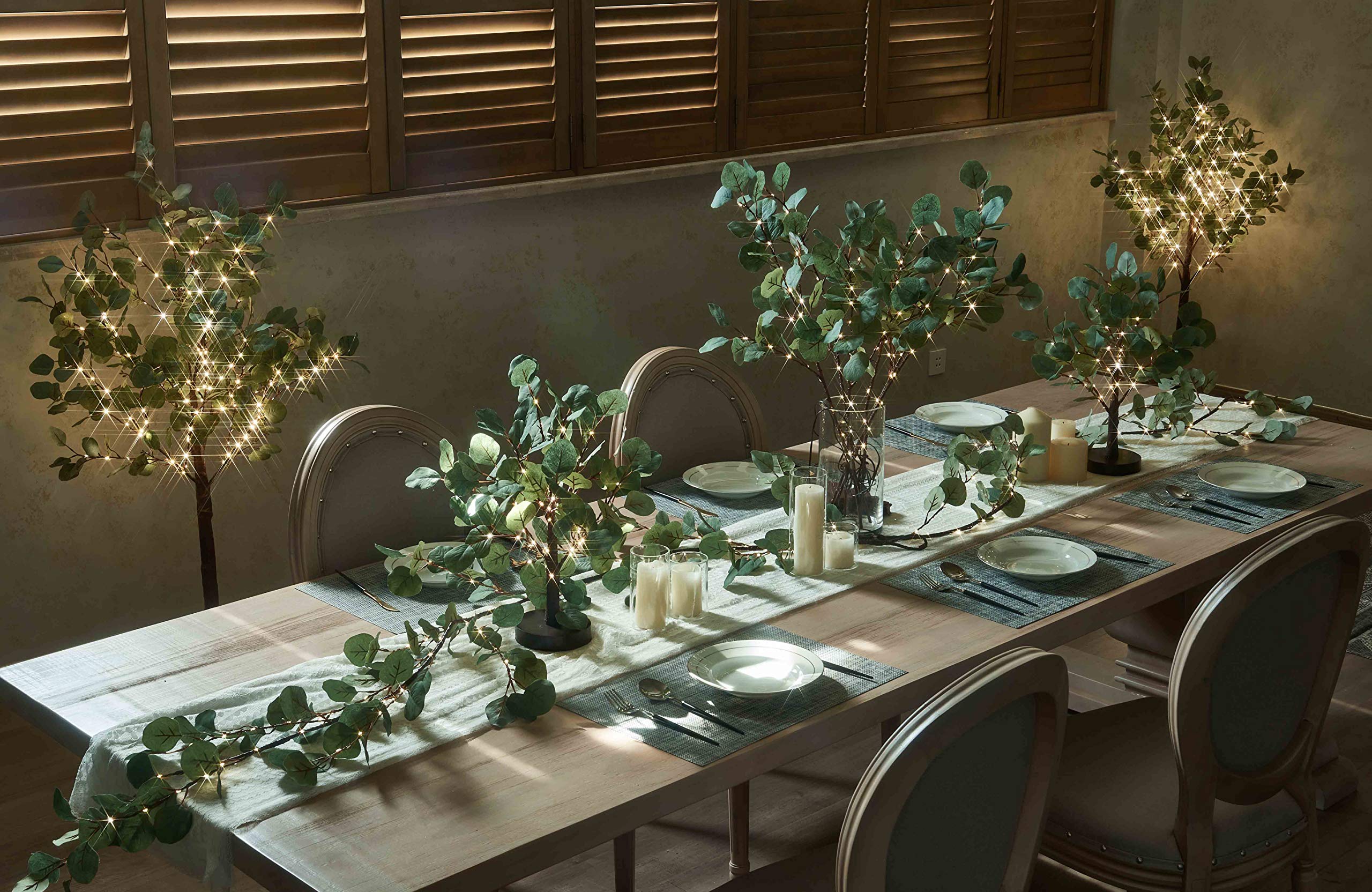 LITBLOOM Lighted Eucalyptus Branches 24IN, 36 LED, Battery Operated, Silver, Model HR-BL36-EB-24IN-A-4.5V