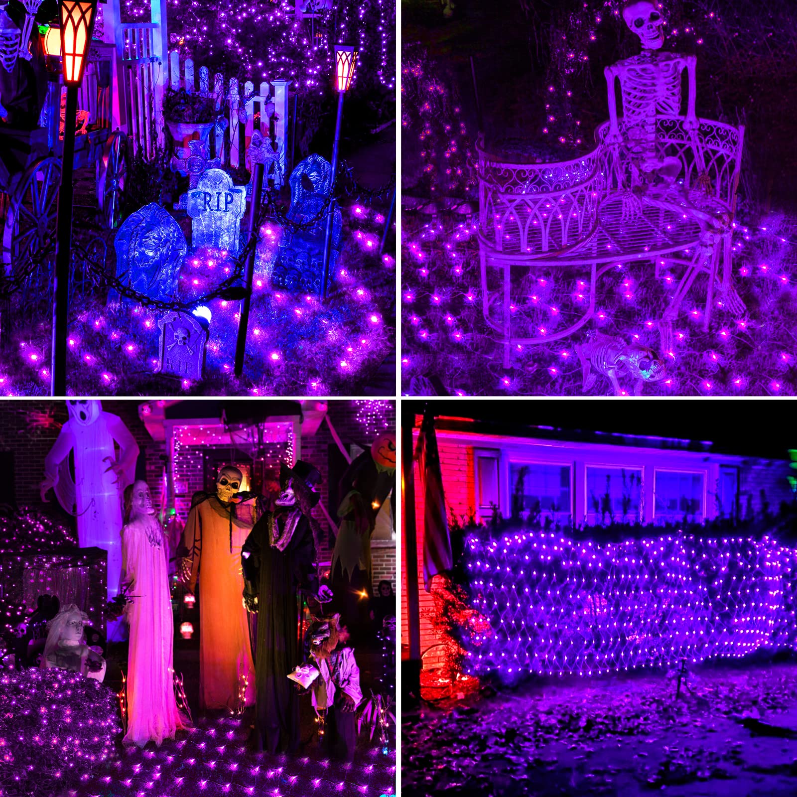 BlcTec Halloween Lights Outdoor 360 LED 9.8ft x 6.6ft Waterproof Purple with 8 Modes & Timer, Dark Green Wire Design
