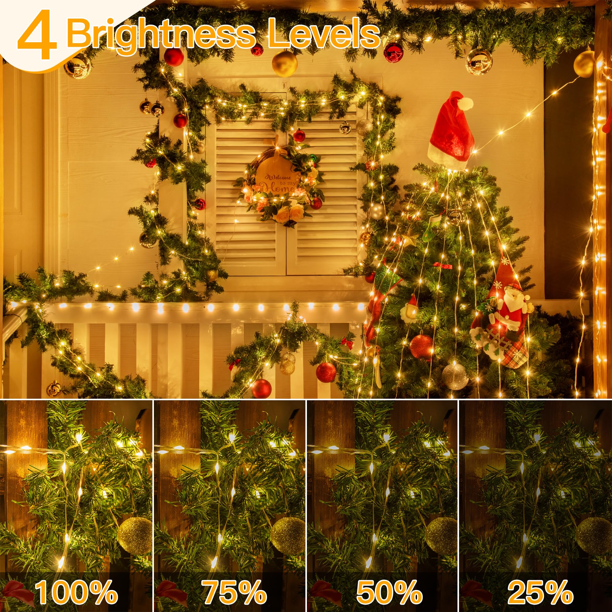 Ollny Christmas Lights Warm White, 600Led 197Ft Christmas Tree Lights Ip67 Waterproof, Plug In Fairy Lights With Remote 8 Modes