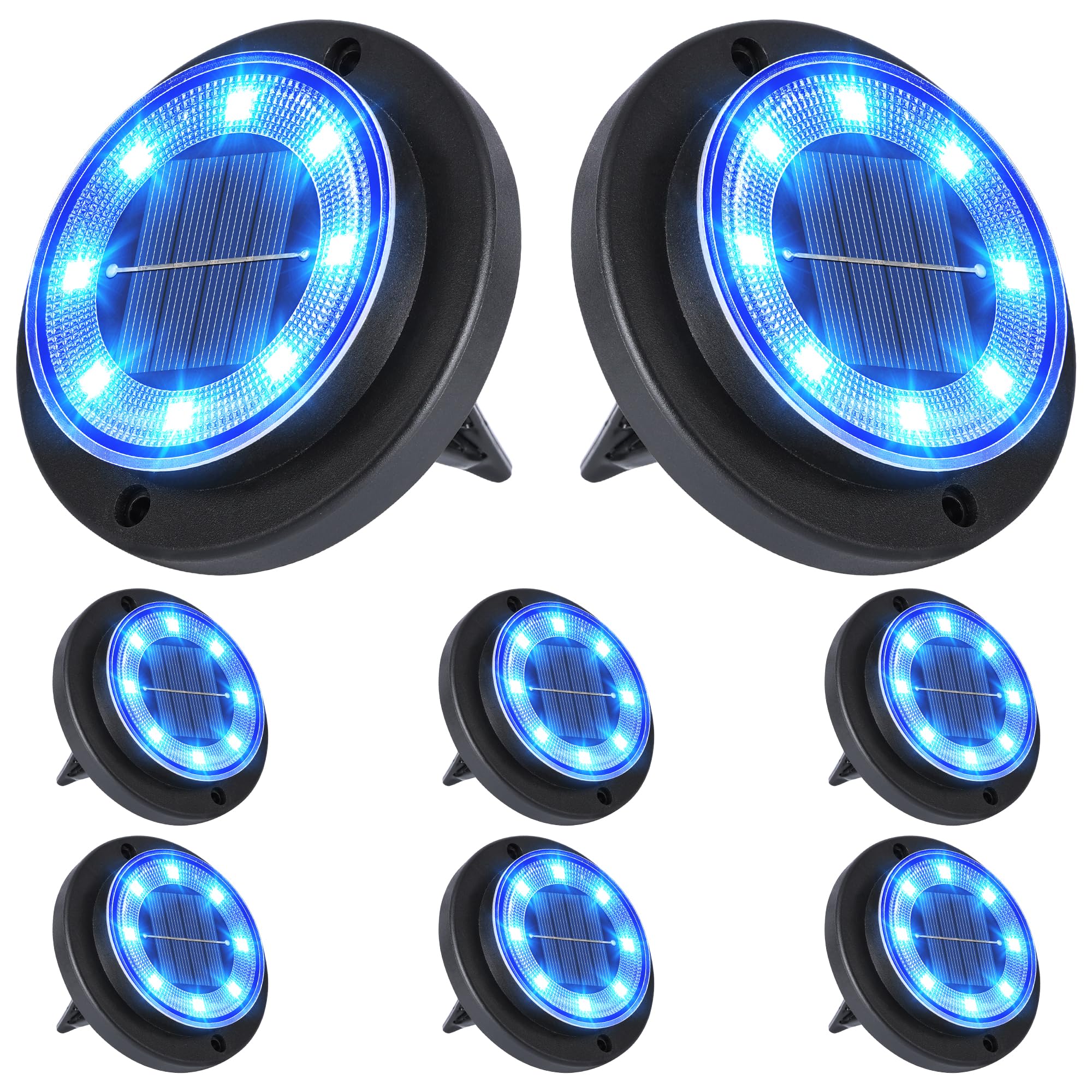Flacchi Solar Ground Lights - Waterproof Outdoor Disk Light, 8 Pack, Blue, Model YN001