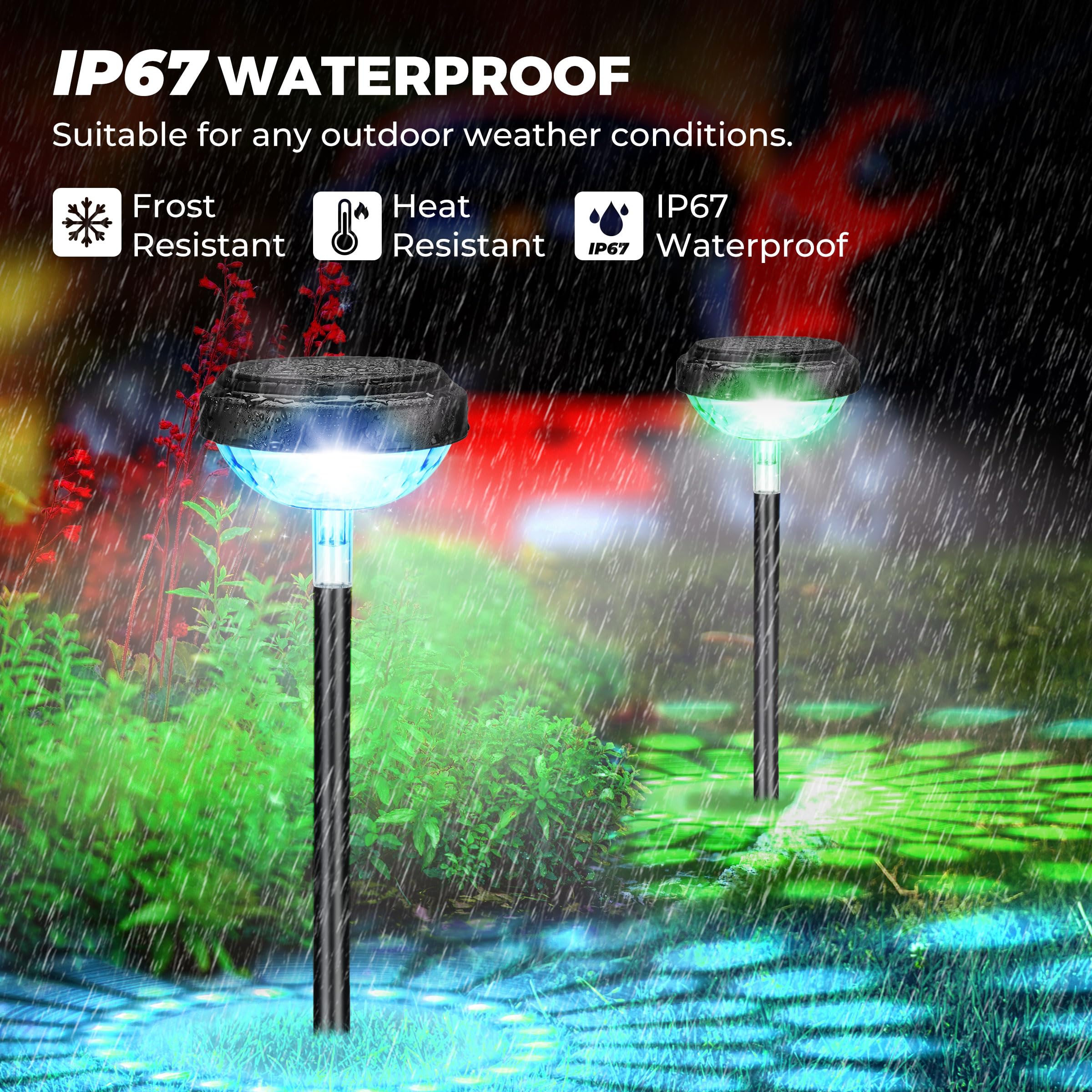 Kingsyard 2 Pack Solar Pathway Lights Outdoor Waterproof Ip67, Bright Color Changing & Warm White Led Solar Lights For Outside G