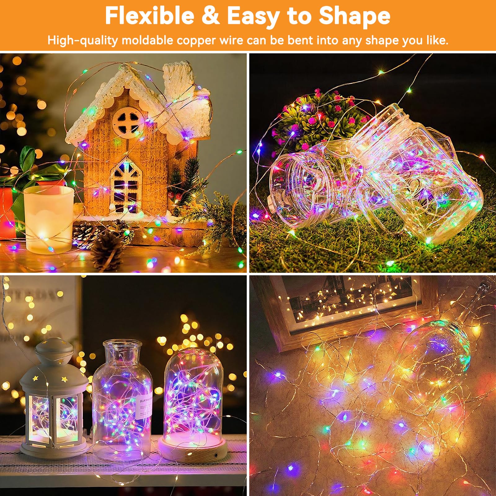 Solar String Lights Outdoor Waterproof 2 Pack Total 66Ft 200Led 8 Modes Twinkle Lights Solar Fairy Lights For Patio  Garden Yard Party Wedding Tree Christmas Halloween Decoration  Multicolor