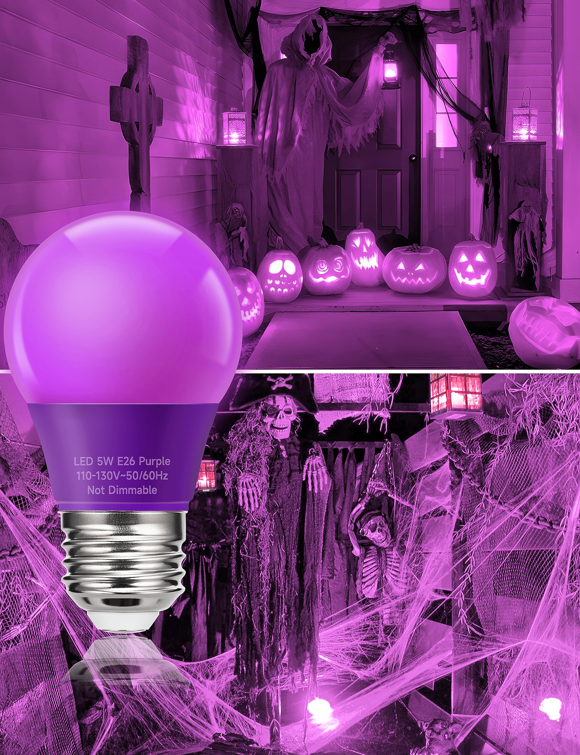 UNILAMP Purple Light Bulbs, Colored Light Bulb for Halloween Decoration, A15 5W LED Bulb Equivalent 40 Watt, E26 Medium Base Ora
