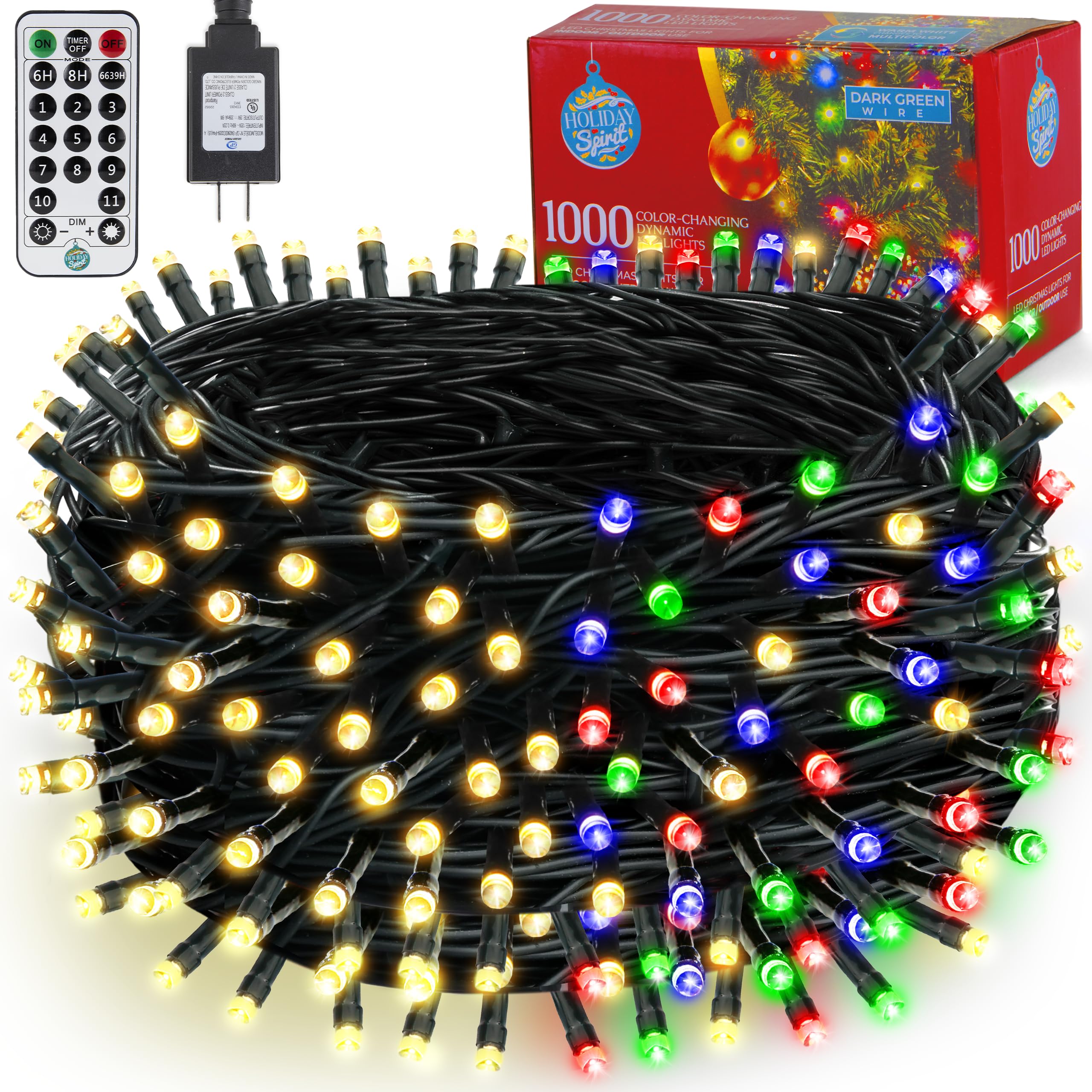 HOLIDAY SPIRIT - Color Changing Christmas Lights LED, 328ft 1000 LED Color Changing Christmas Lights with Remote, Color Changing Fairy Lights, Color Changing Outdoor String Lights, Outdoor LED Lights