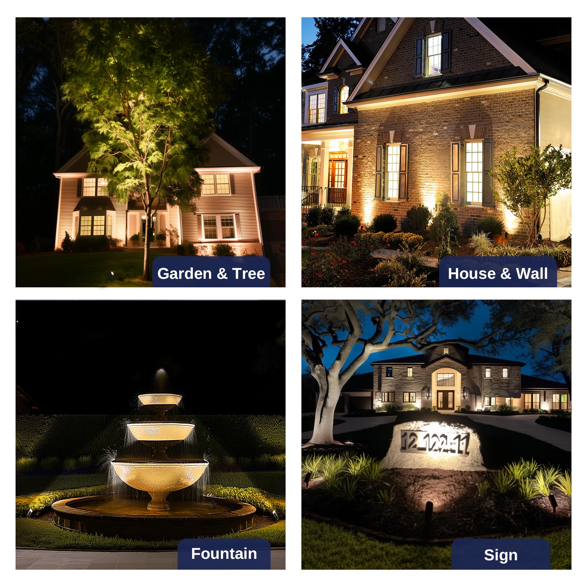 Gardenreet Landscape Spotlights Low Voltage - Brass 12V Outdoor Uplight Led, Wired Spot Lights Ip65 Waterproof, Adjustable Focus Bronze For Exterior Garden Yard Tree House Without Mr16 Bulb