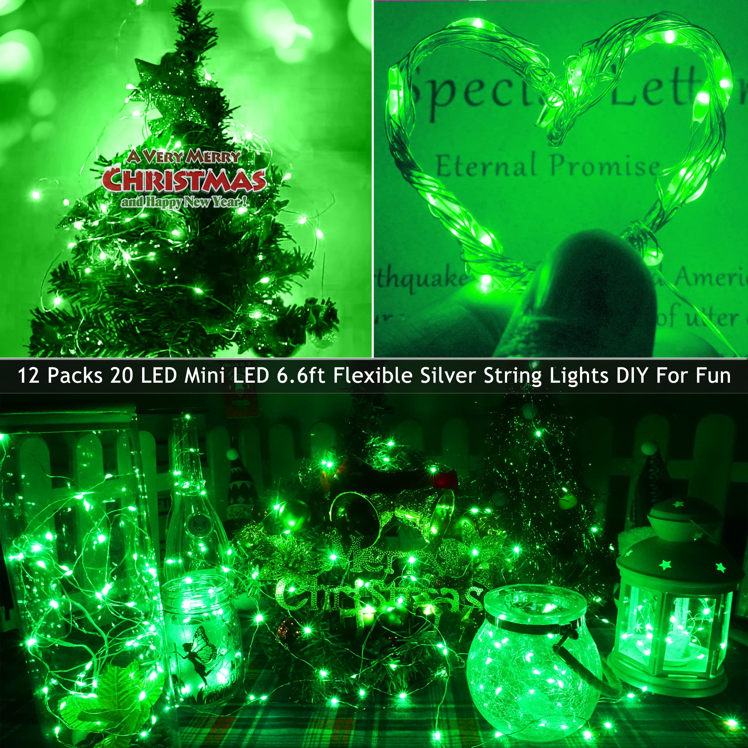 12 Packs 20 Led Wine Bottle Lights With Cork - Green Fairy String Lights Battery Operated Liquor Bottle Cork Lights For Vase Jars St Patricks Day,Christmas,Halloween Party Decor Table Centerpieces