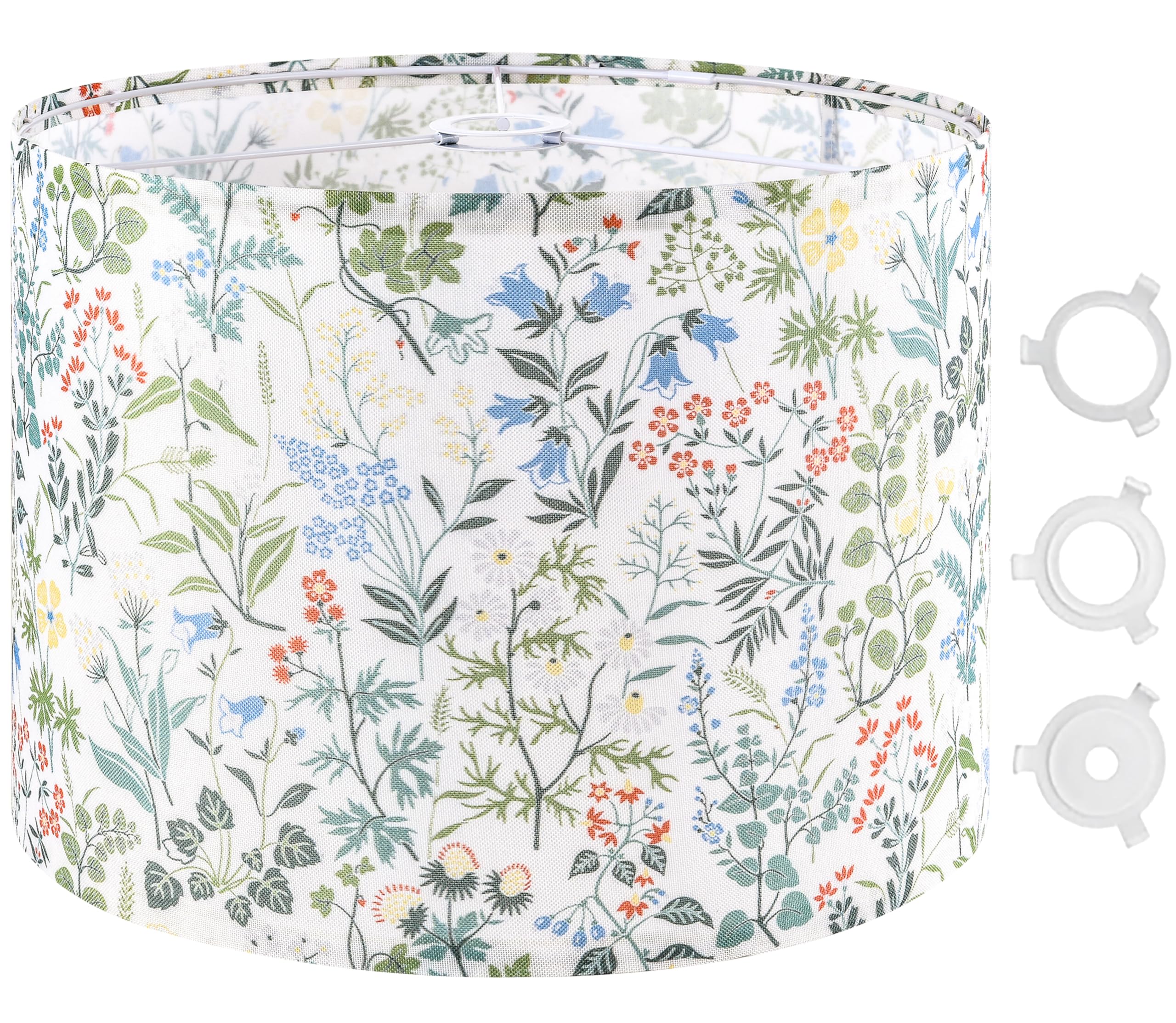 GO&SO Floral Drum Lamp Shade, 16inx16inx12in, Polyester Linen, Multicolour-4, Spider E27 Base, DIY Assembly with 3 Adapters