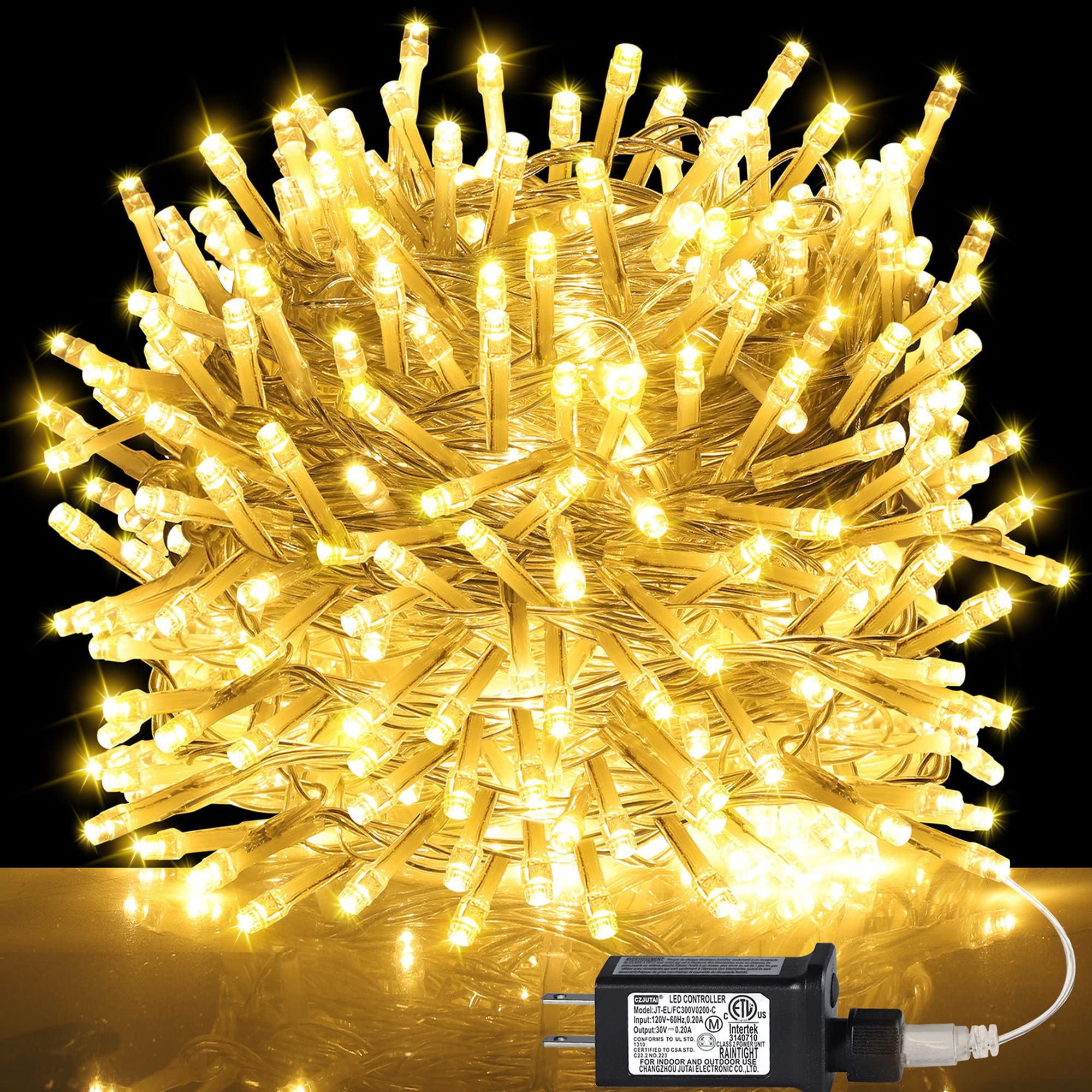 kemooie 500 LED Christmas Lights, 164FT, Waterproof, 8 Lighting Modes, Warm White, Model HB-500COI, for Outdoor Decorations