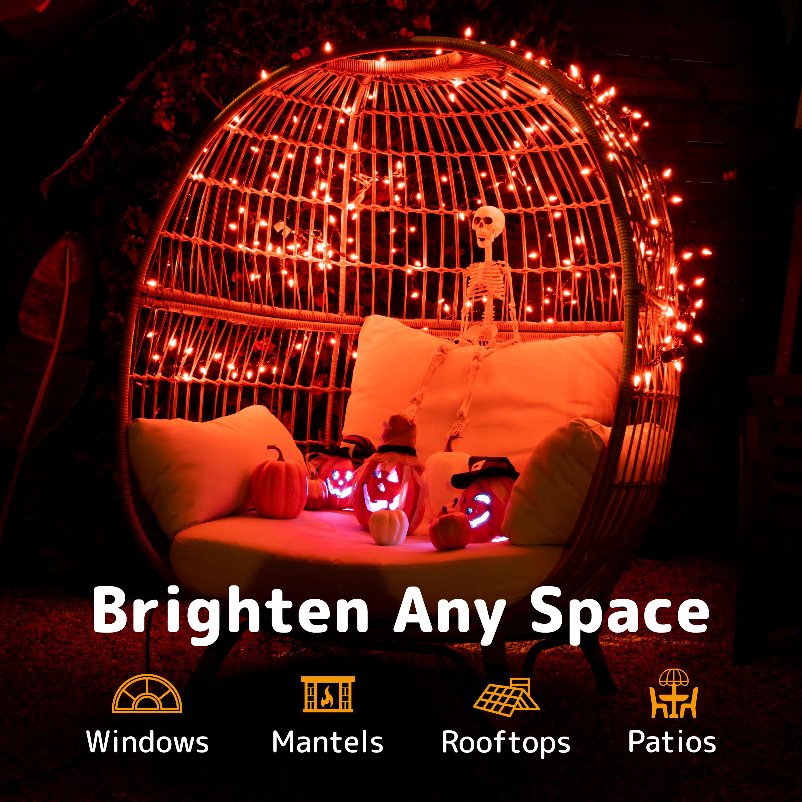 Prextex Halloween Lights (20 Feet, 100 Lights) – Orange Halloween Party Decorations Lights With Black Wire - Holiday Halloween Decorations Indoor/Outdoor String Lights - Orange Color Twinkle Lights