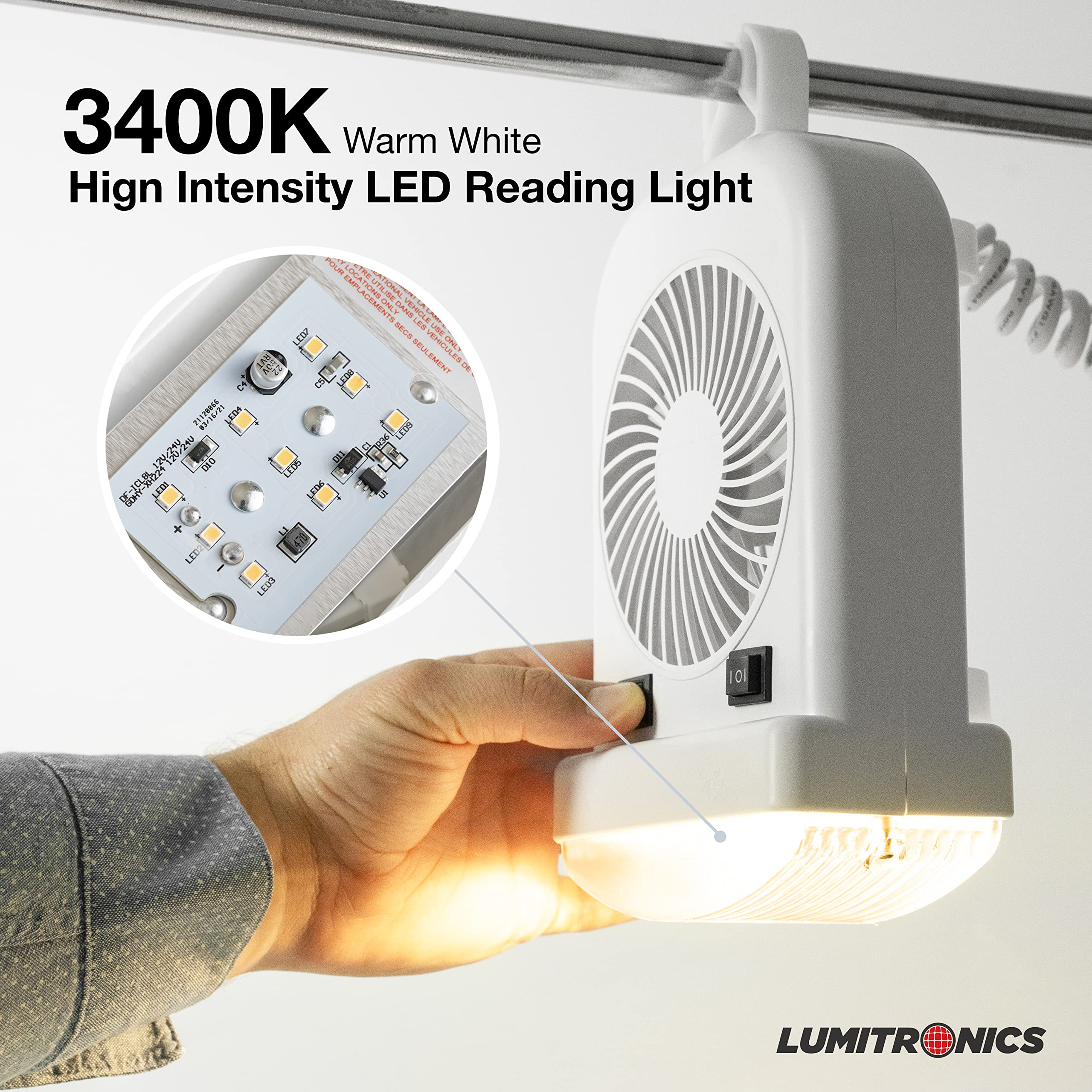 Lumitronics 12V LED Bunk Light & 2-Speed Fan Combo - Quiet Motor, Extendable 8-Foot Cord, On/Off Switch, White - 1 Count