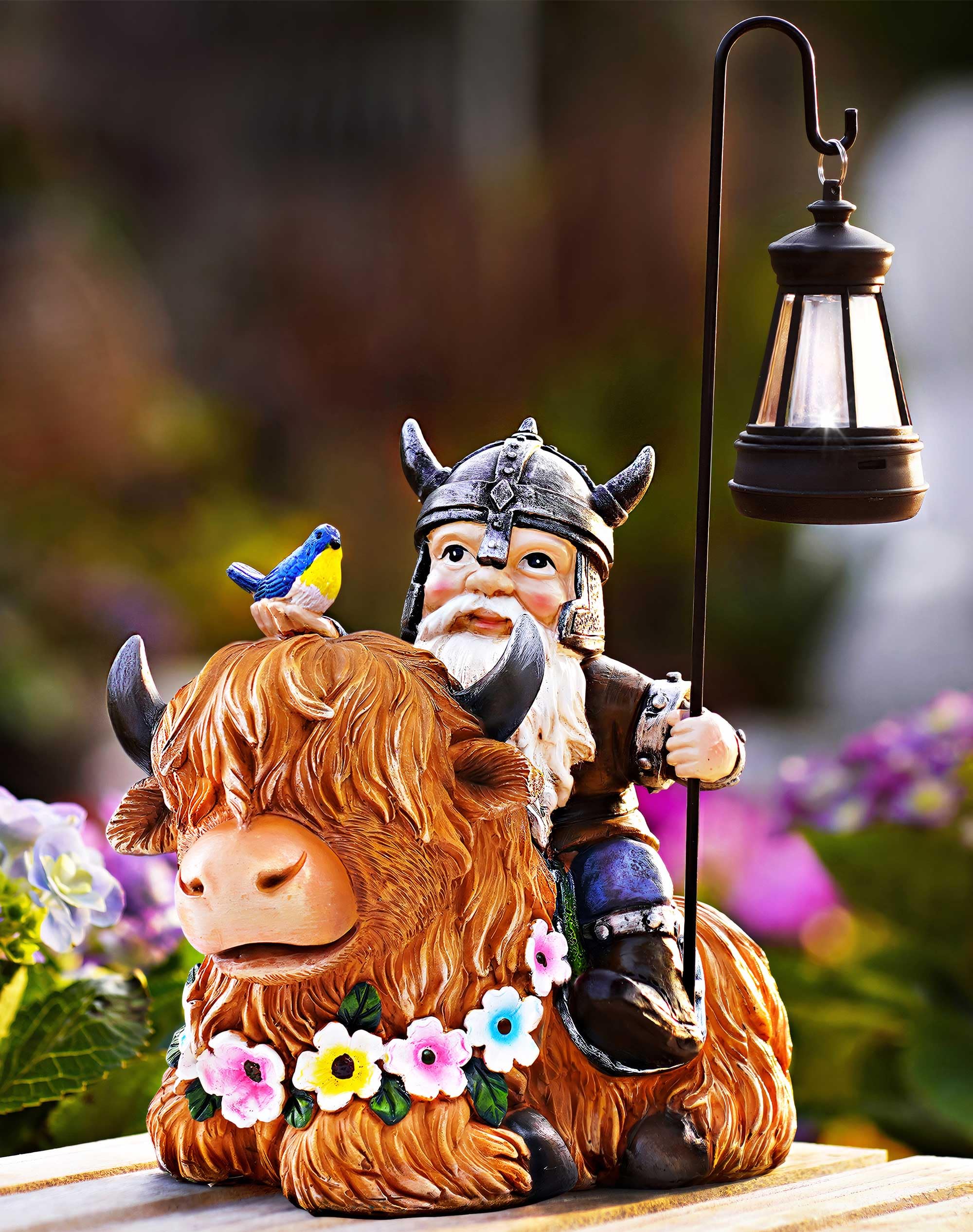 Garden Gnome Outdoor Statue Highland Cow Fall Gnomes Christmas Decorations for Yard Patio Lawn Porch Birthday Gifts for Women Men   Mothers Day  Housewarming with Solar Light Gnome Decor for Outside