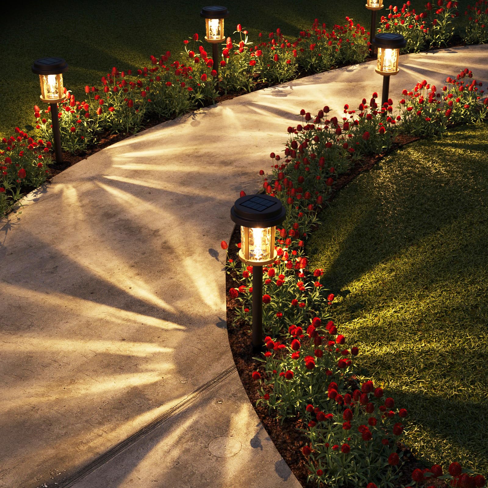 XMCOSY+ Solar Pathway Lights, 6 Pack, 15 LM LED, IP 65 Waterproof, Stainless Steel, Brown & Black, Model HW-6181J