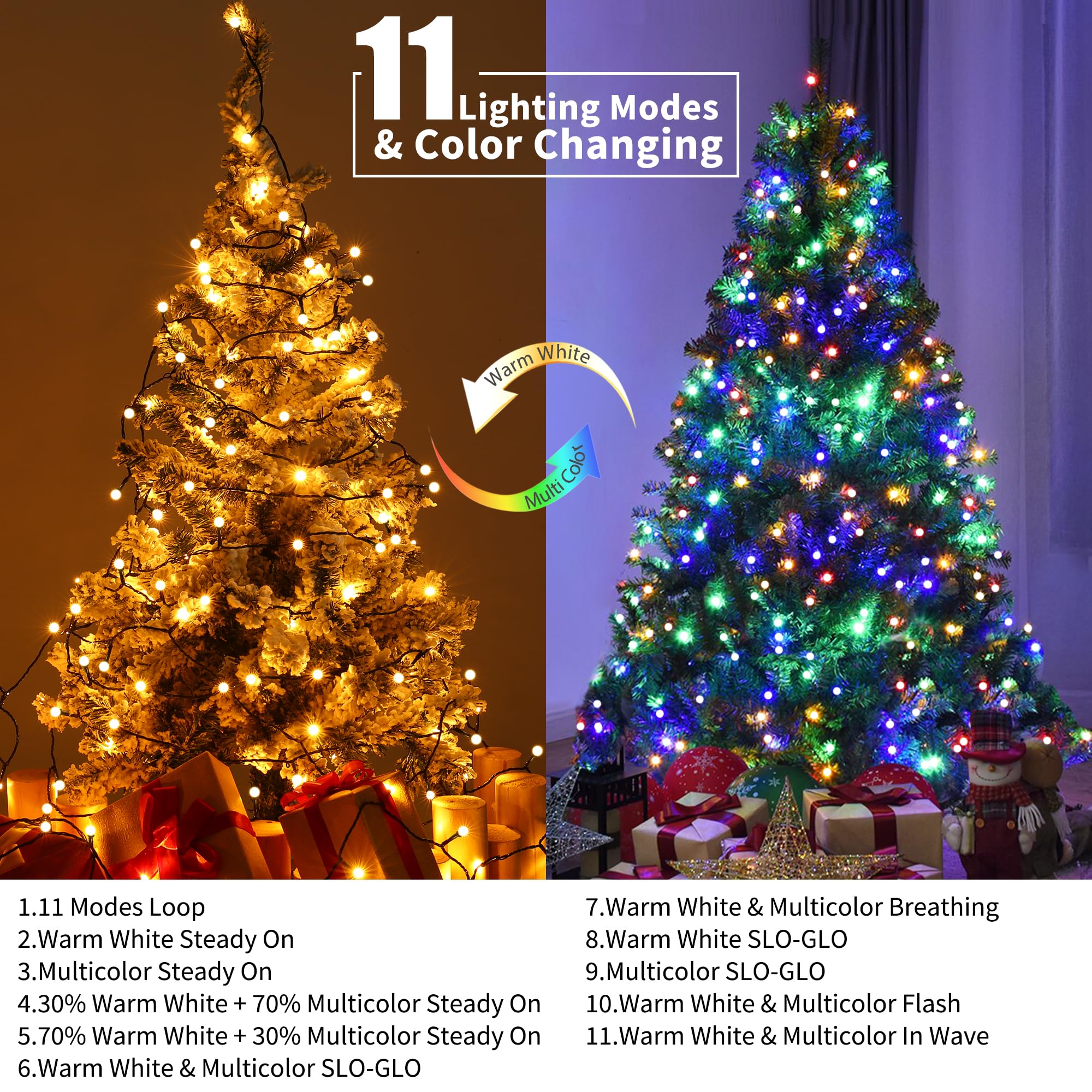 Brizled 66Ft 200 Led Color Changing String Lights, Warm White & Colored Christmas Lights, Dimmable Berry String Lights, Connecta