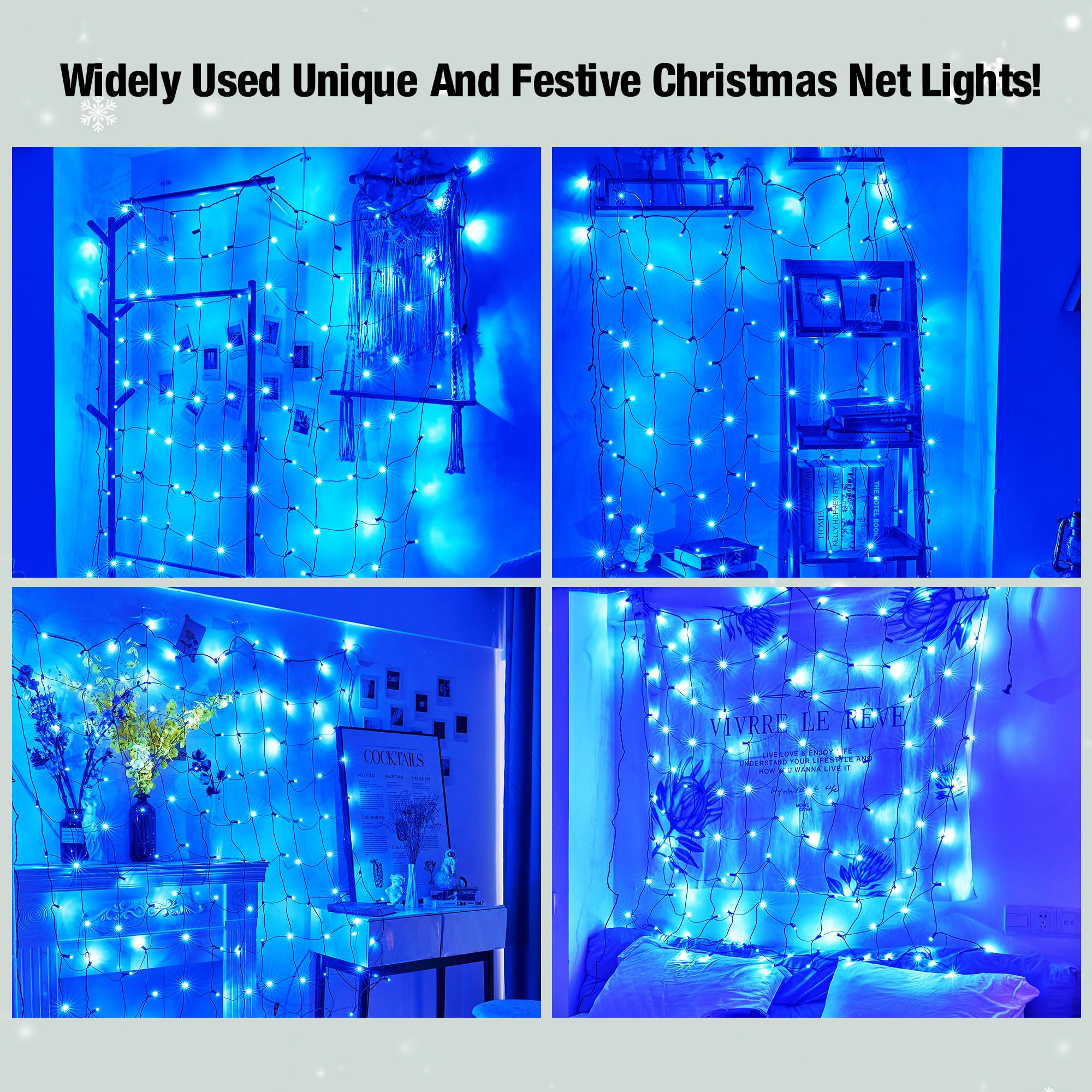 Sylampow Led Blue Christmas Net Lights Outdoor Christmas Bushes Lights 120Led 6Ftx5Ft, Connectable Outdoor Indoor Christmas Mesh